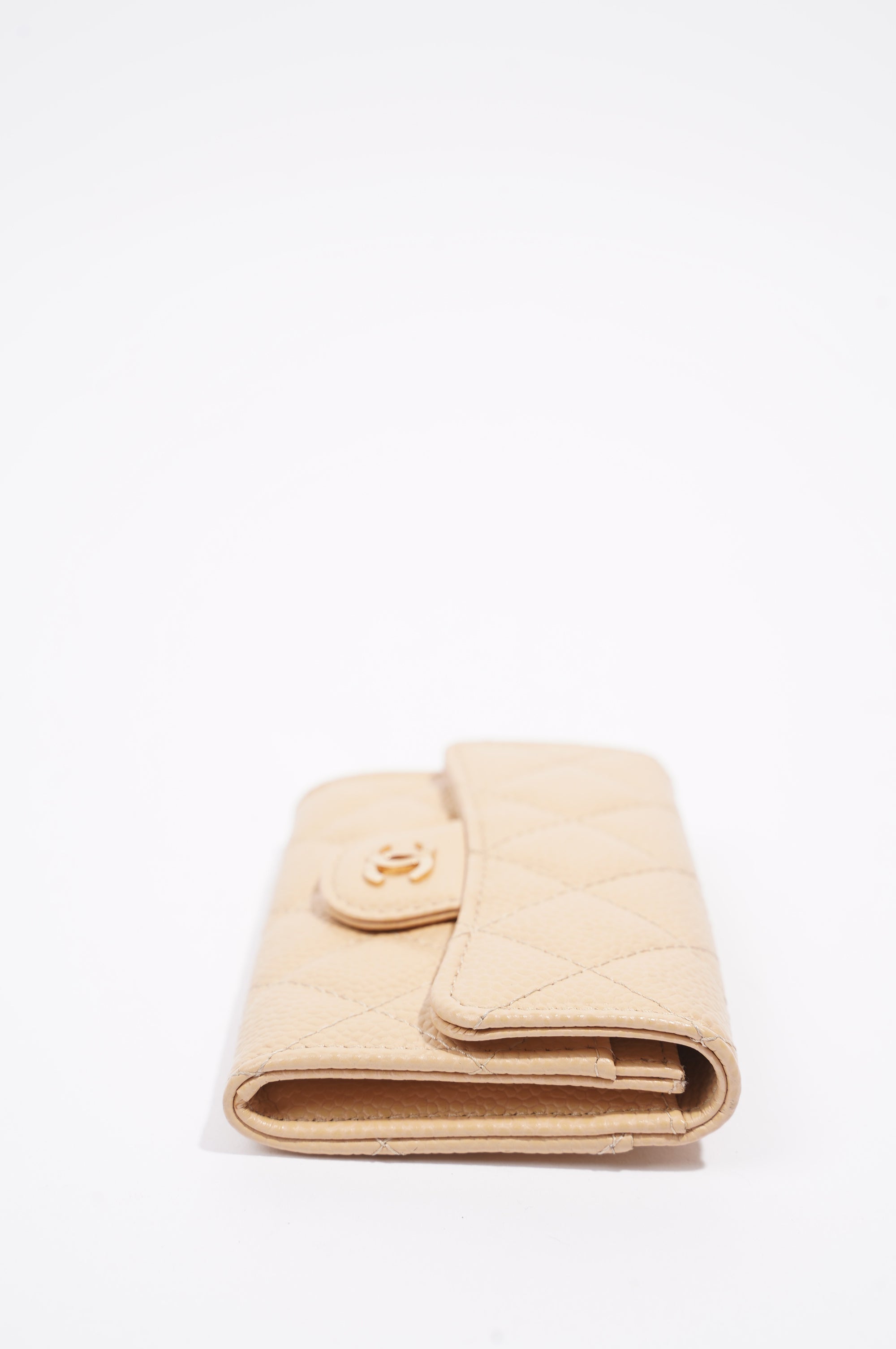 Chanel Womens Card Holder Beige Caviar