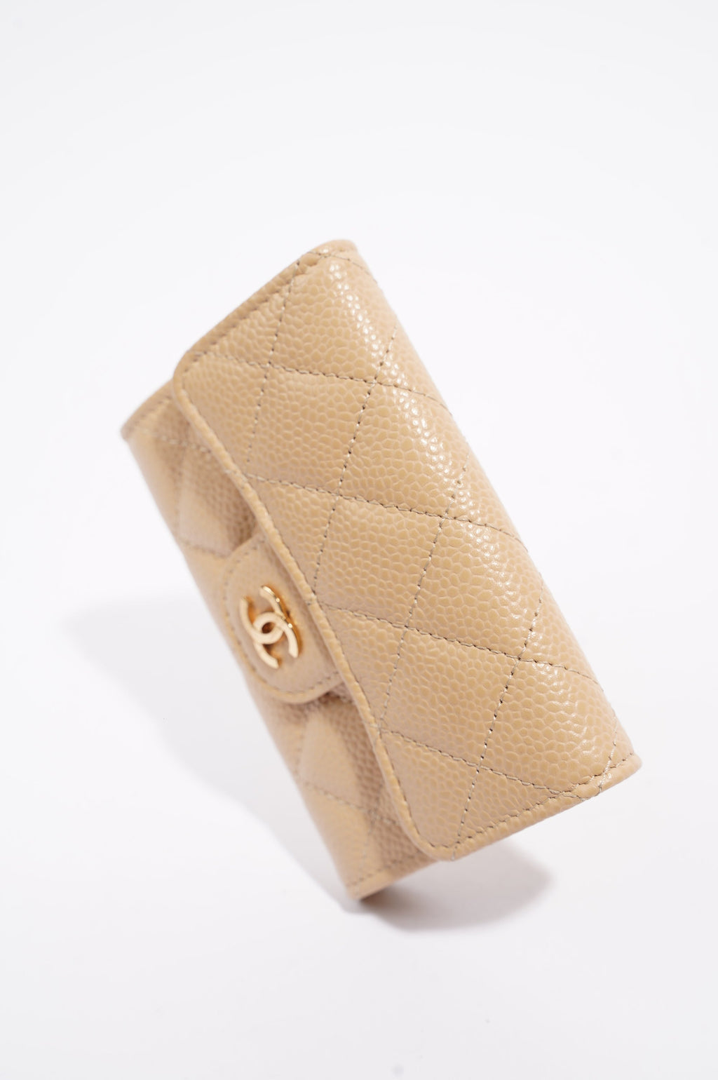 Chanel Womens Card Holder Beige Caviar