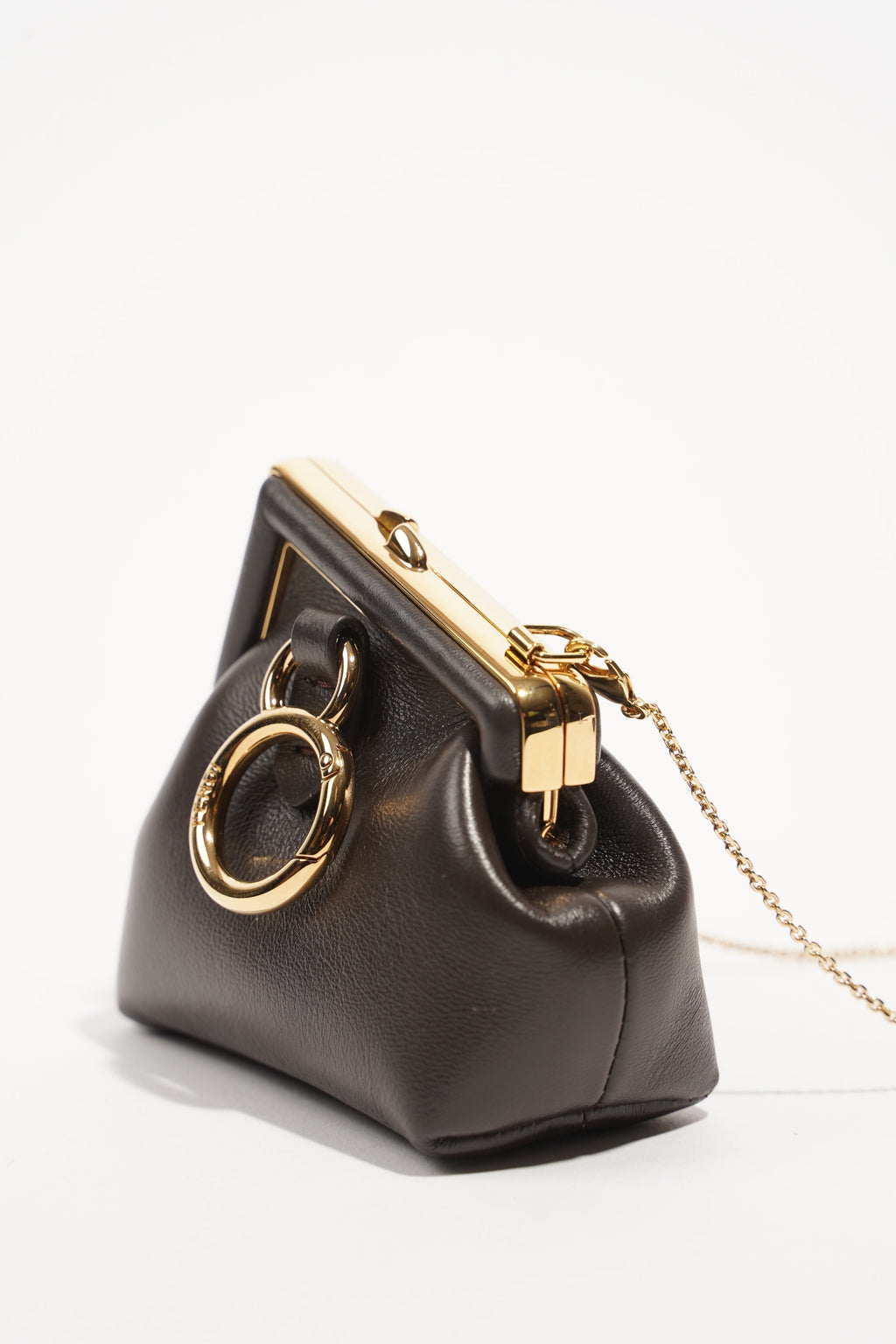 Fendi Womens Nano Fendi First Charm Dark Brown Gold