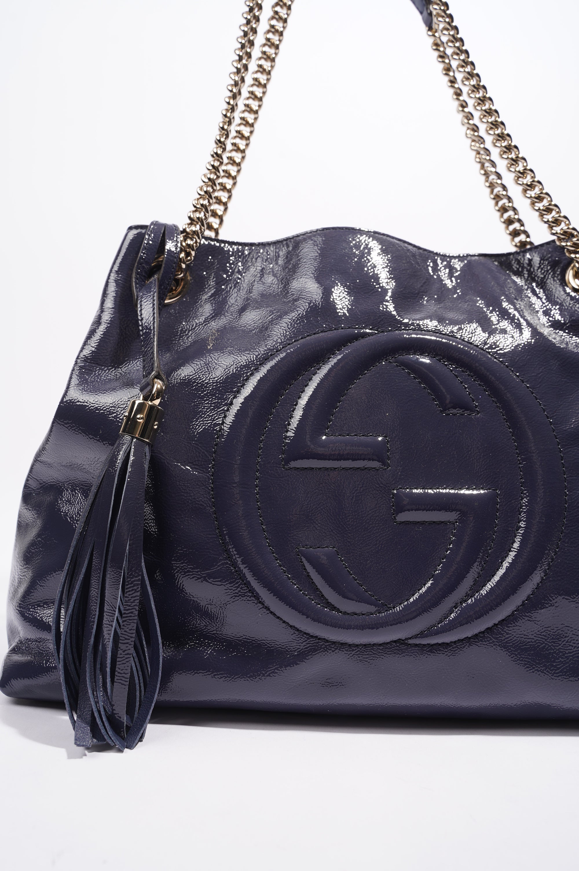 Gucci Soho Disco Bag Blue Patent Leather Tote