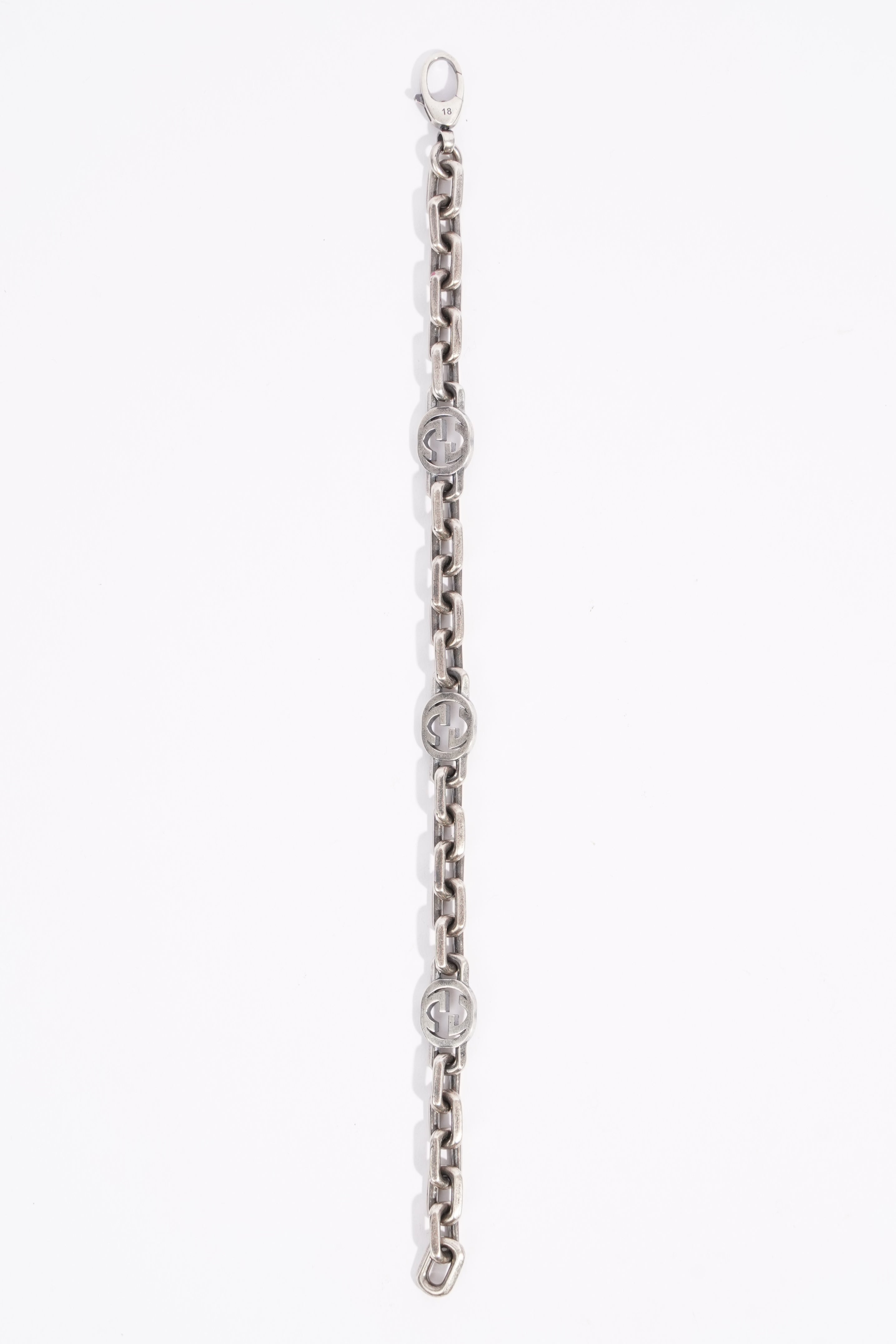 Gucci Womens Interlocking GG Bracelet Sterling Silver