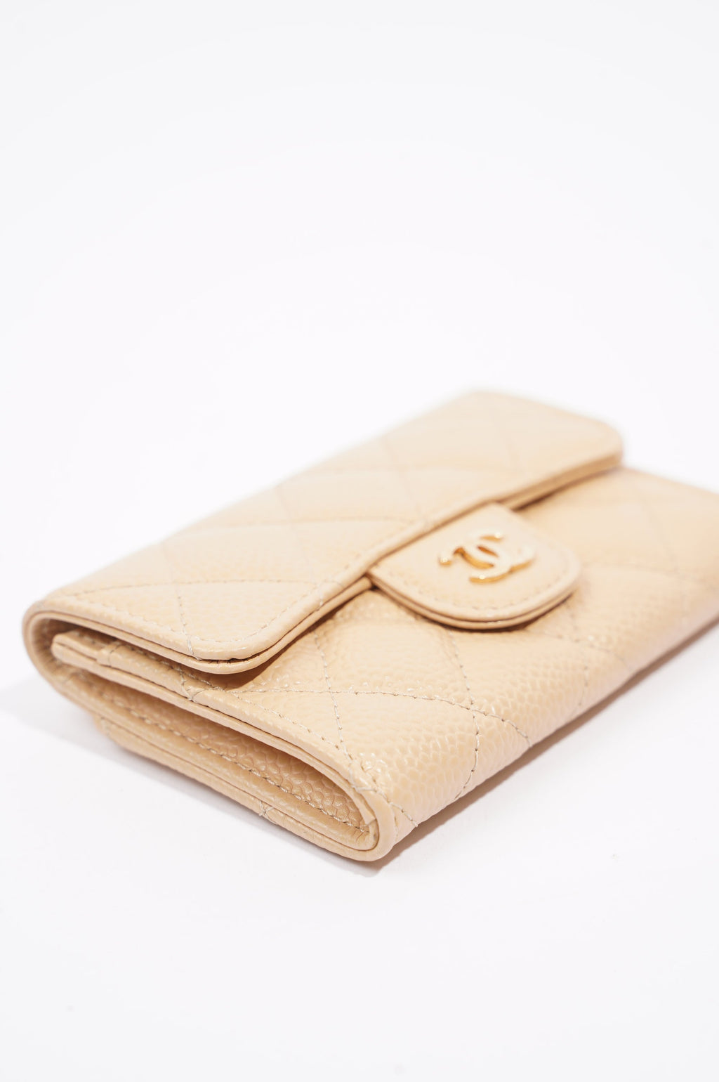 Chanel Womens Card Holder Beige Caviar