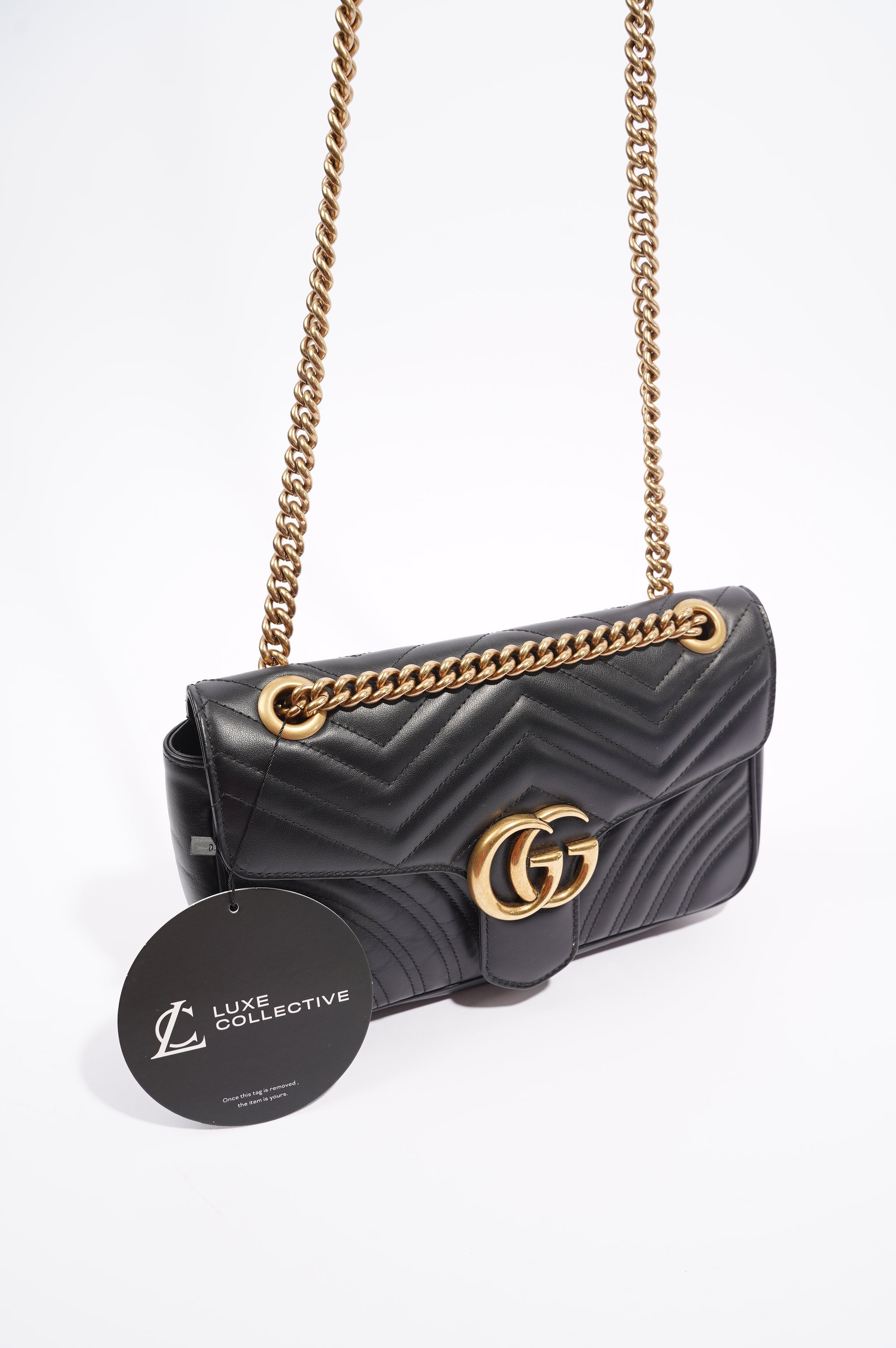 Gucci Womens Marmont Flap Black / Gold Small