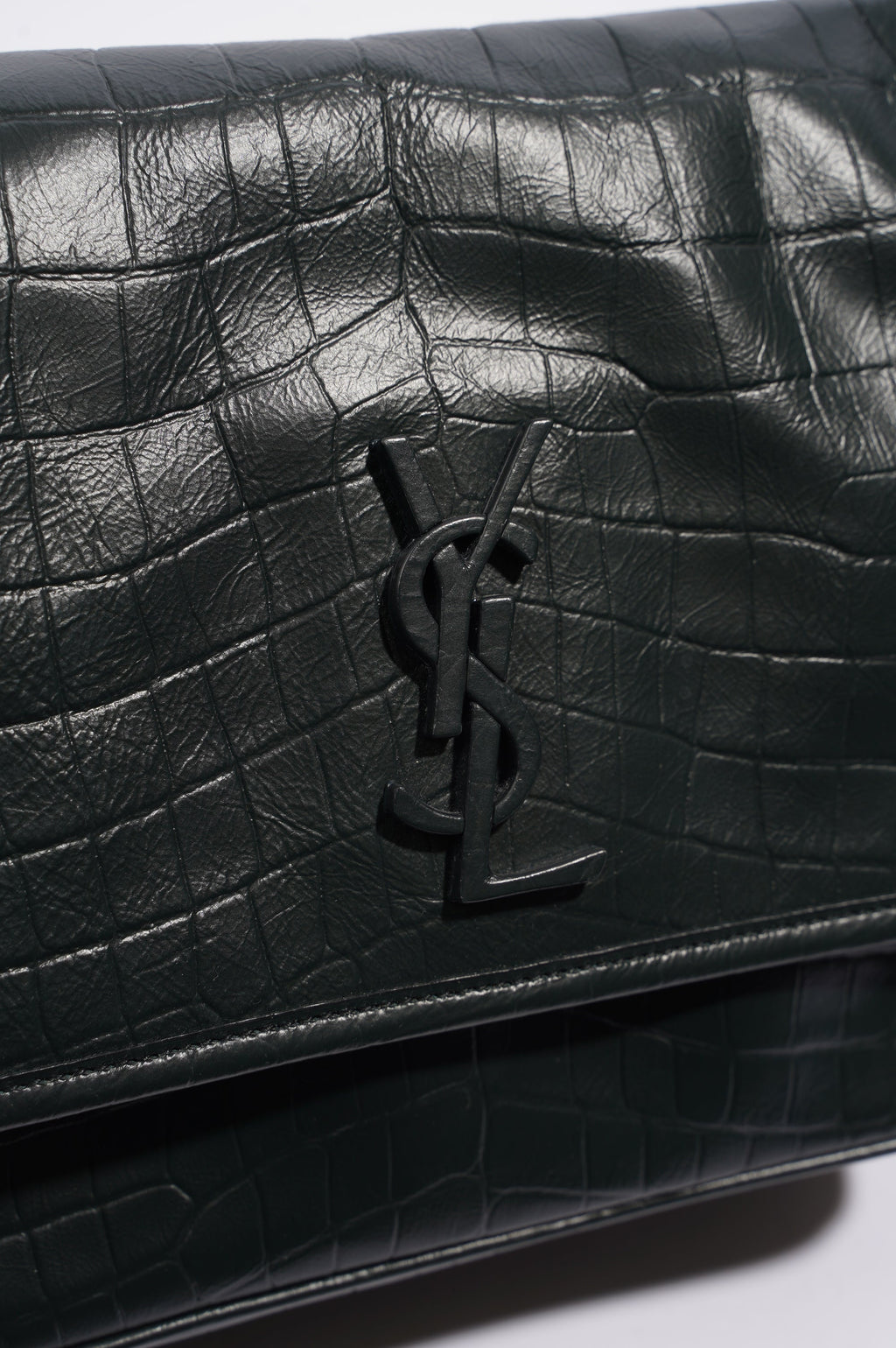 Saint Laurent Womens Niki Chain Bag Dark Green Croc Medium