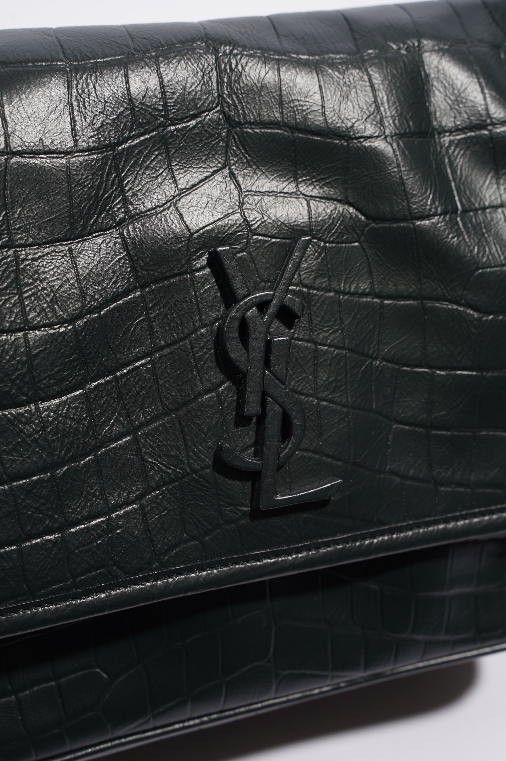 Saint Laurent Womens Niki Chain Bag Dark Green Croc Medium
