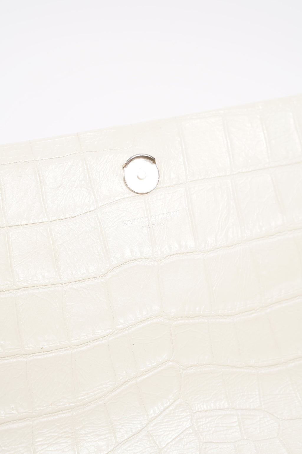 Saint Laurent Womens Kate Tassel Bag White Croc Medium