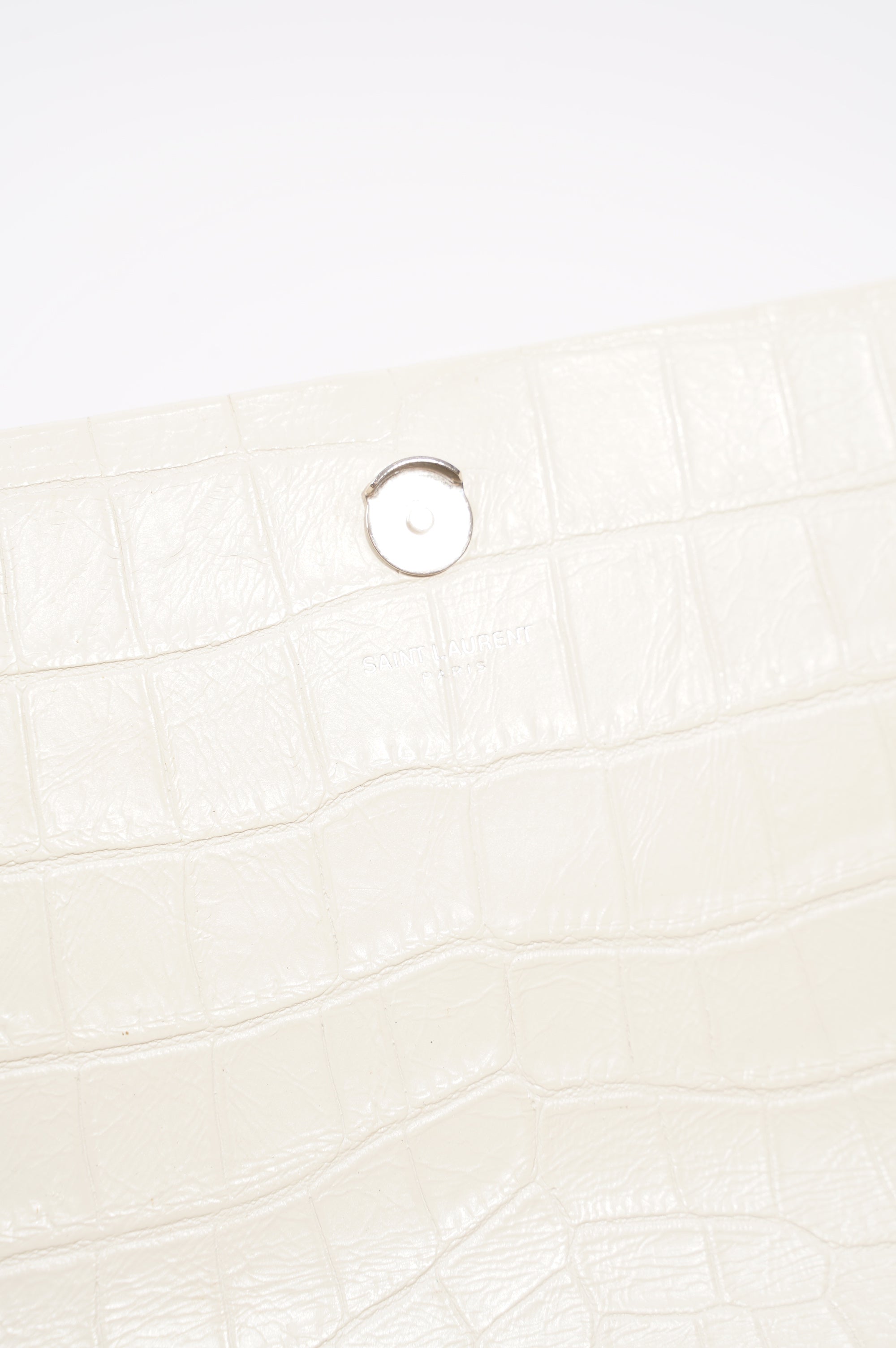 Saint Laurent Womens Kate Tassel Bag White Croc Medium