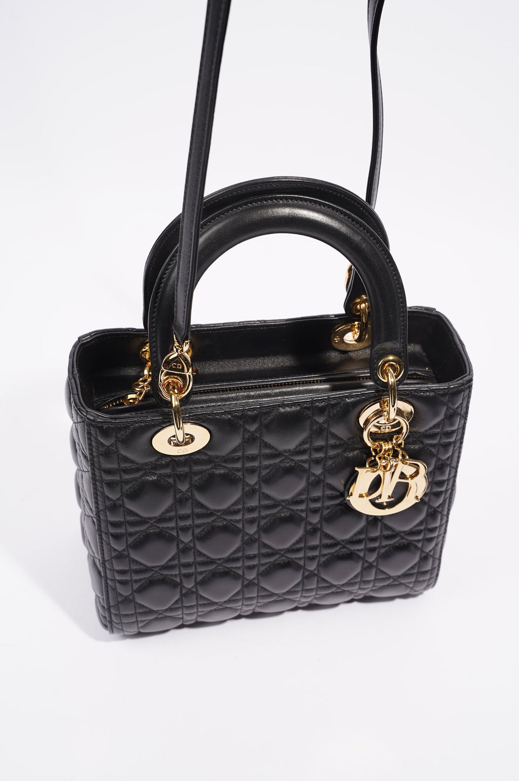 Christian Dior Womens Lady Dior Black / Gold Medium