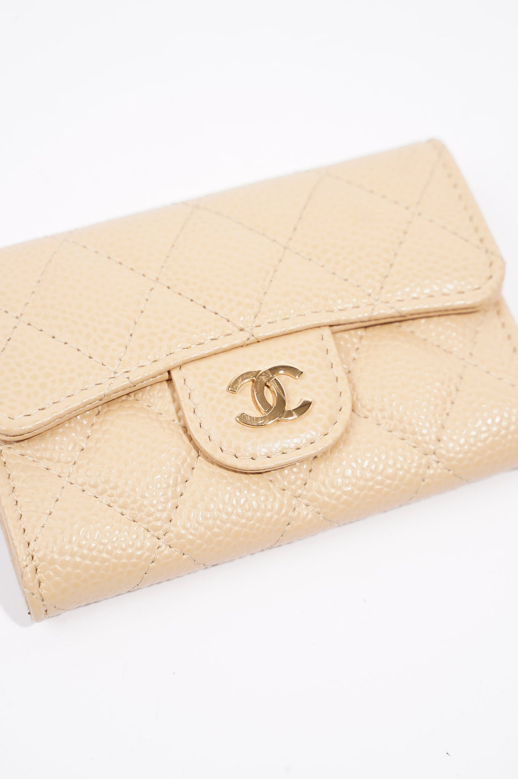 Chanel Womens Card Holder Beige Caviar