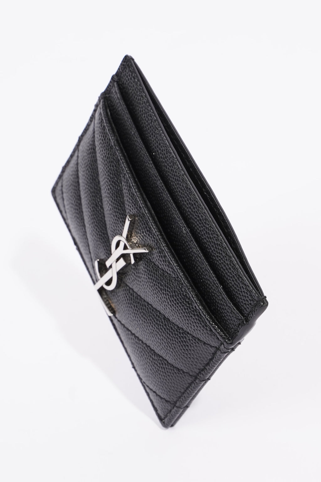 Saint Laurent Womens Cassandre Matelasse Card Case Black Leather