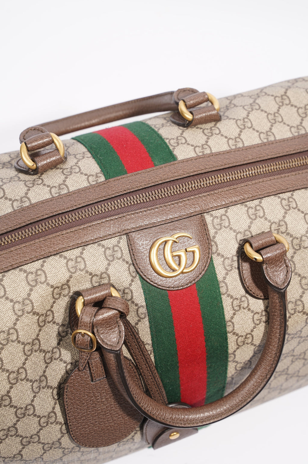 Gucci Womens Ophidia Carry On Duffle Bag Brown Canvas Medium