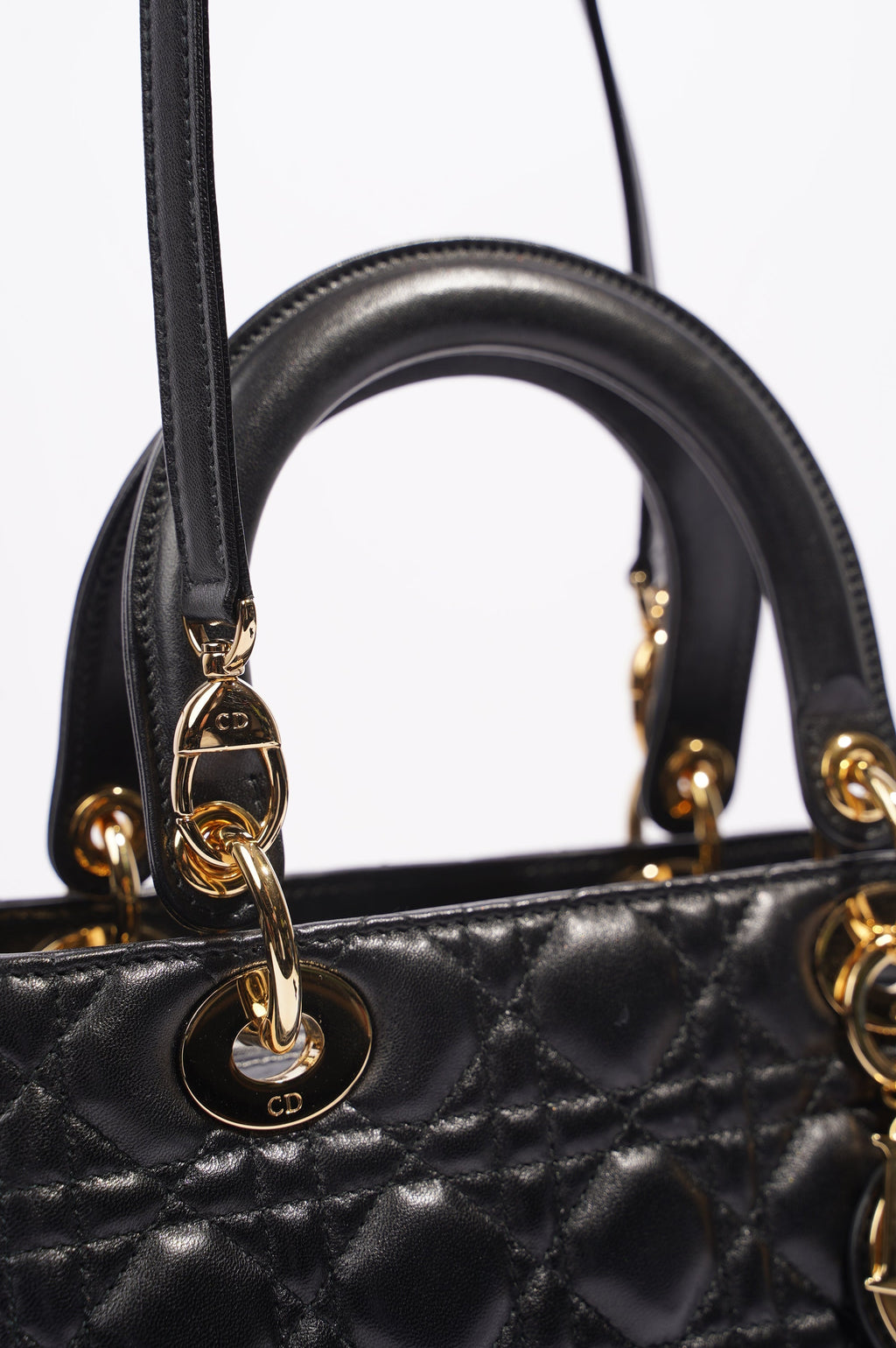Christian Dior Womens Lady Dior Black / Gold Medium