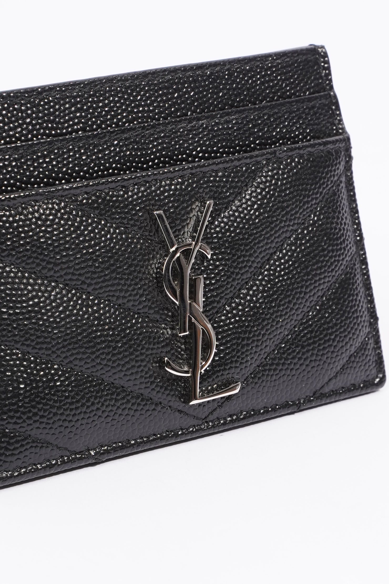 Saint Laurent Womens Cassandre Matelasse Card Case Black Leather
