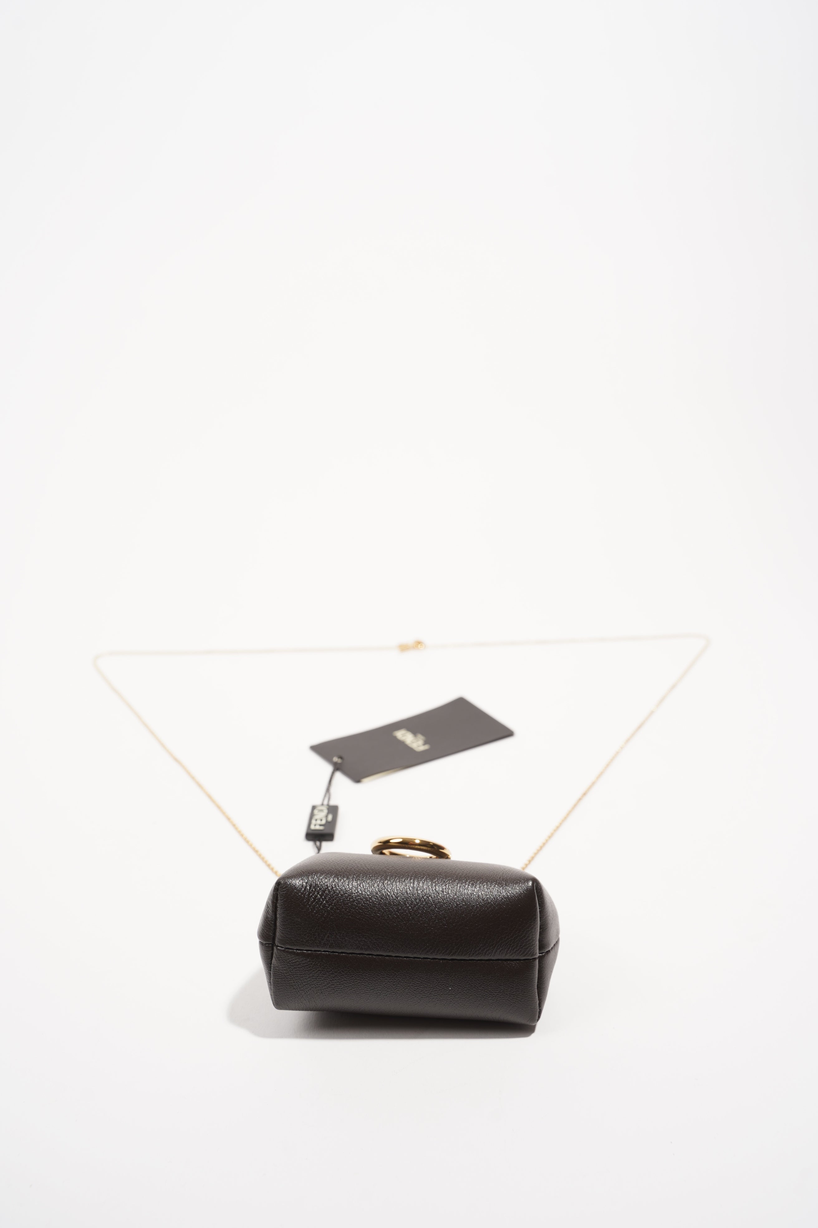Fendi Womens Nano Fendi First Charm Dark Brown Gold
