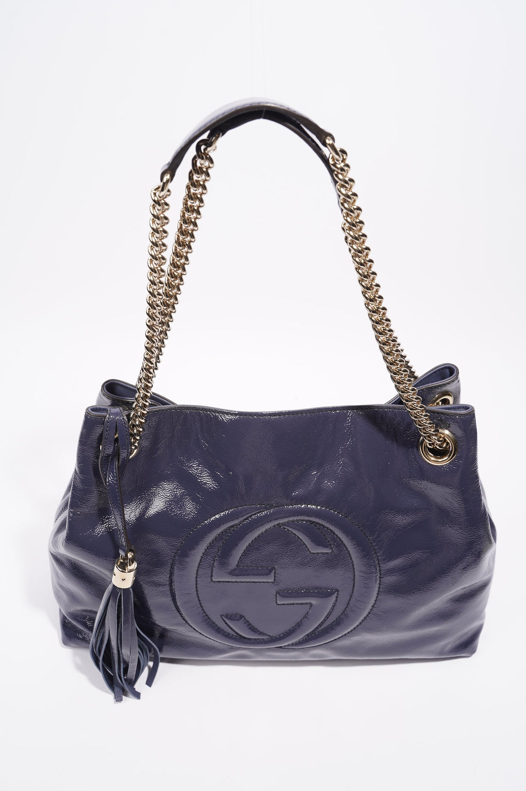 Gucci Soho Disco Bag Blue Patent Leather Tote