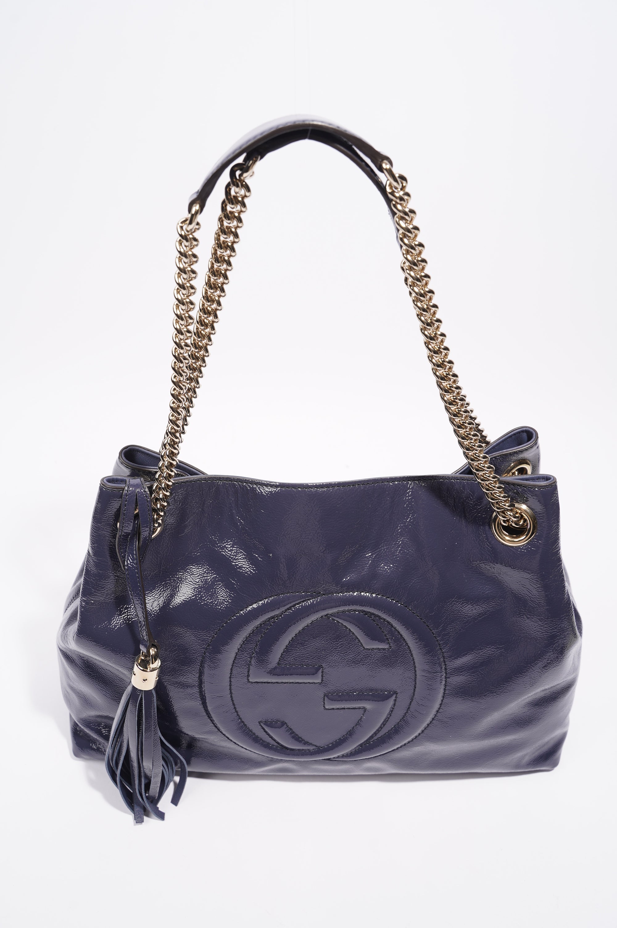 Gucci Soho Disco Bag Blue Patent Leather Tote