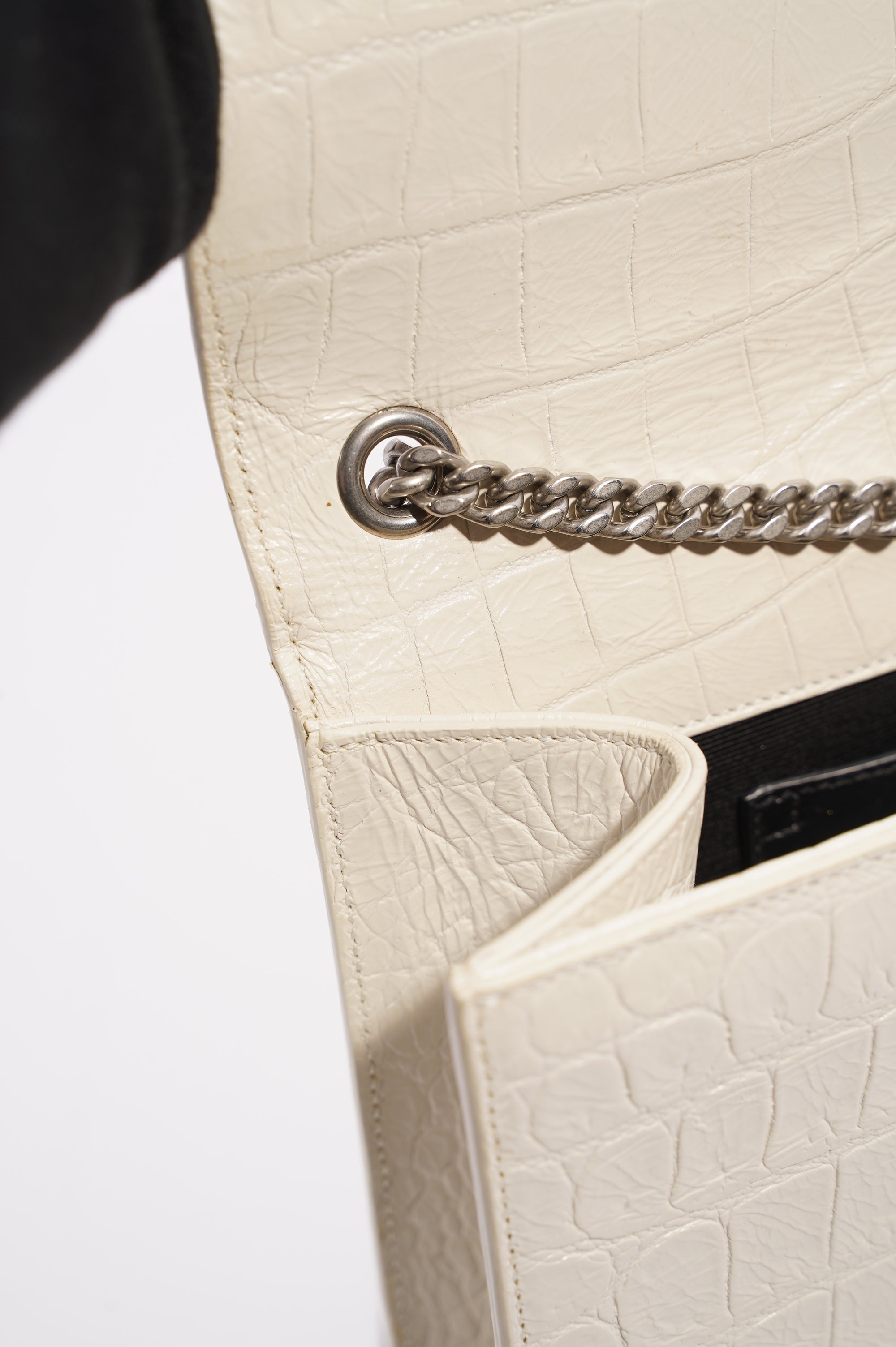 Saint Laurent Womens Kate Tassel Bag White Croc Medium