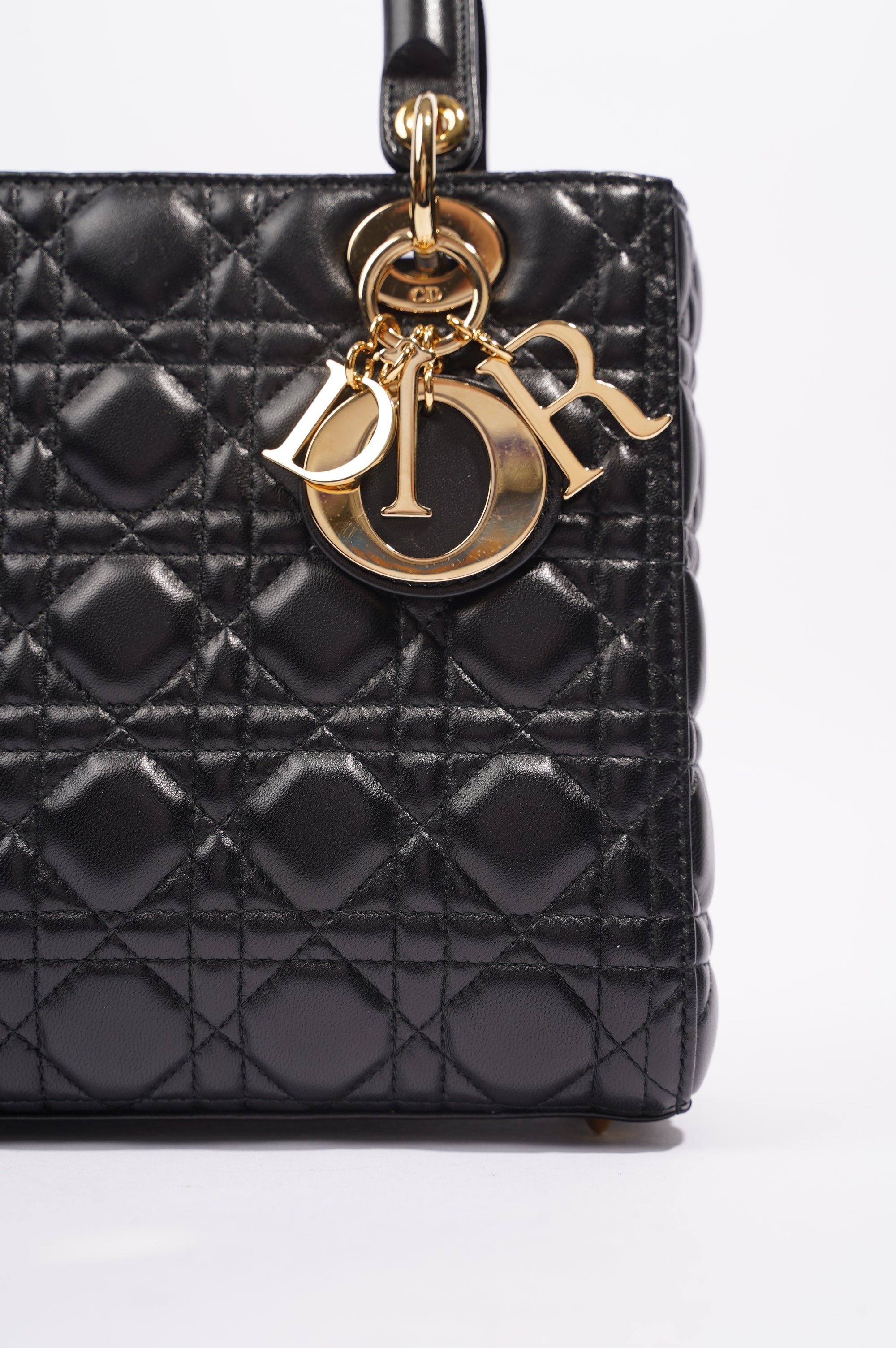 Christian Dior Womens Lady Dior Black / Gold Medium