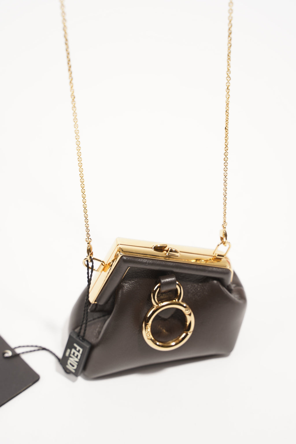 Fendi Womens Nano Fendi First Charm Dark Brown Gold