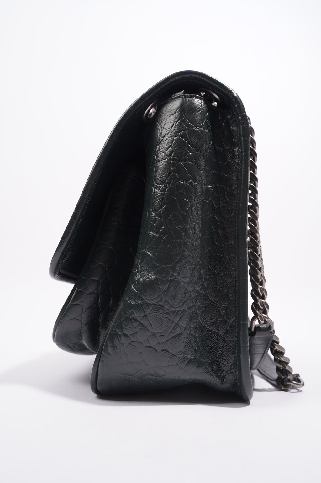 Saint Laurent Womens Niki Chain Bag Dark Green Croc Medium