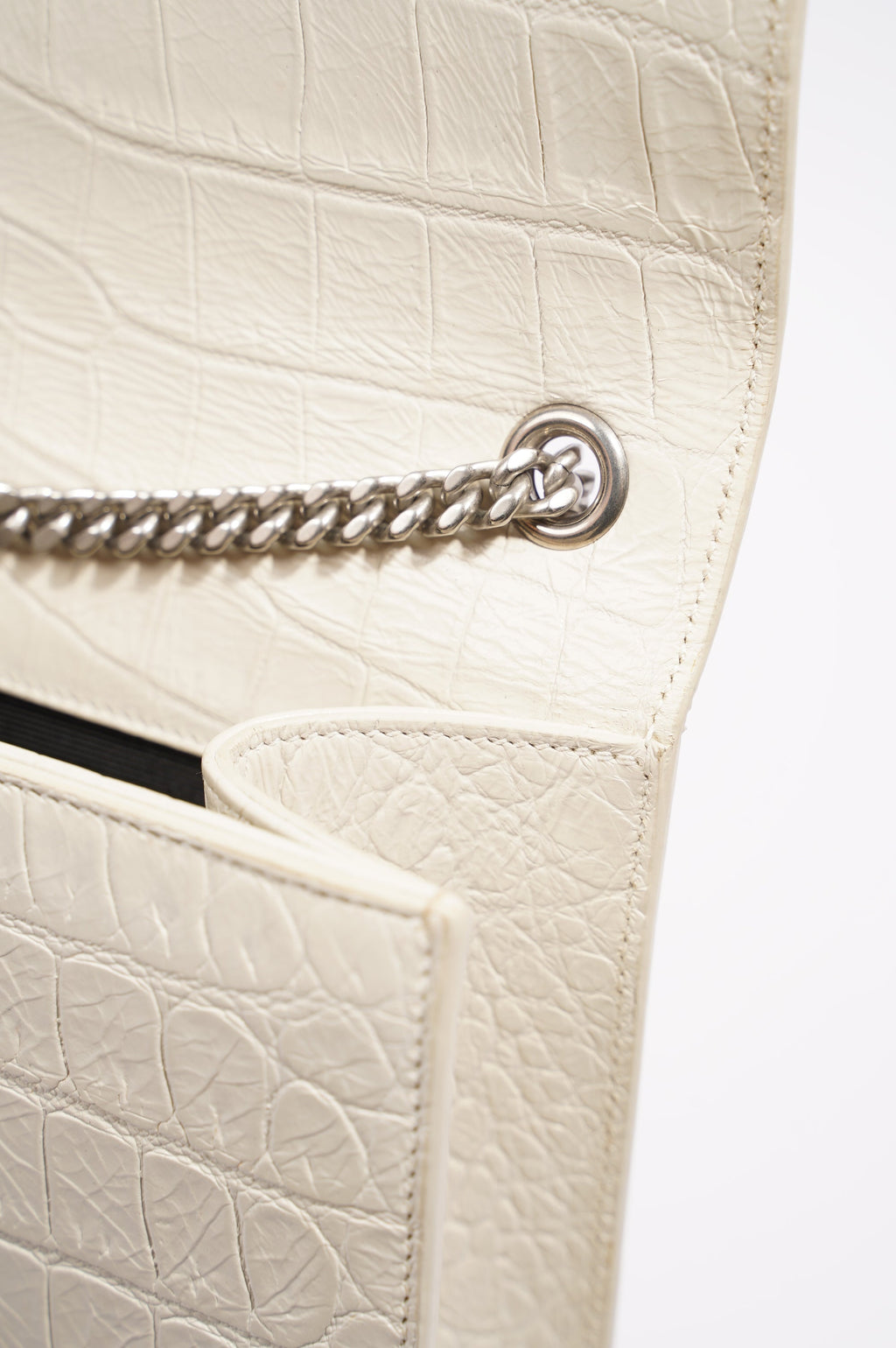Saint Laurent Womens Kate Tassel Bag White Croc Medium