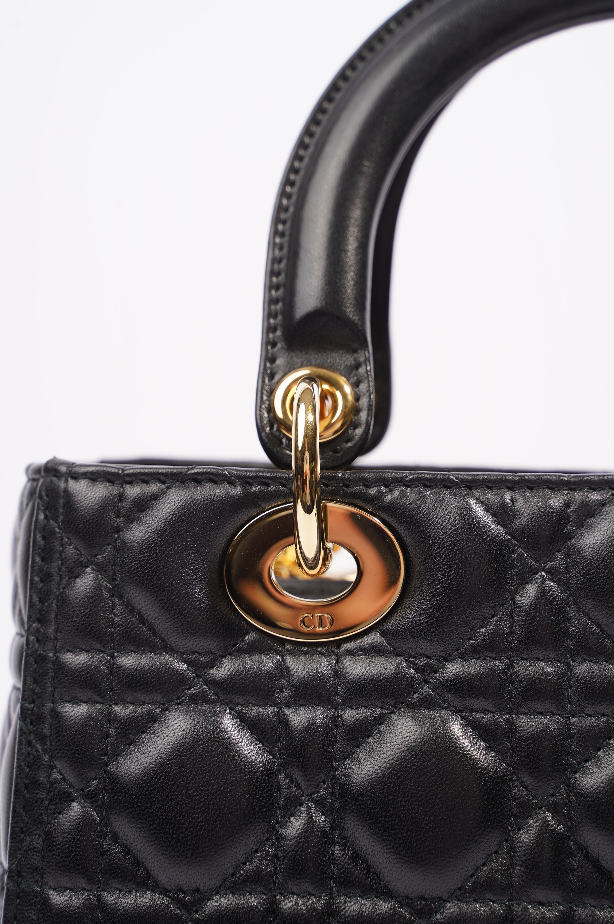 Christian Dior Womens Lady Dior Black / Gold Medium