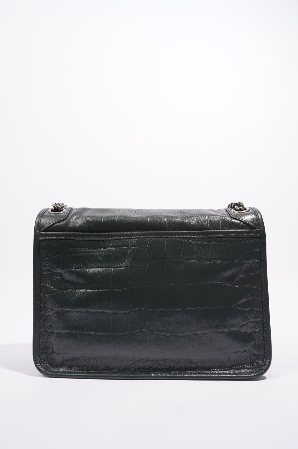 Saint Laurent Womens Niki Chain Bag Dark Green Croc Medium
