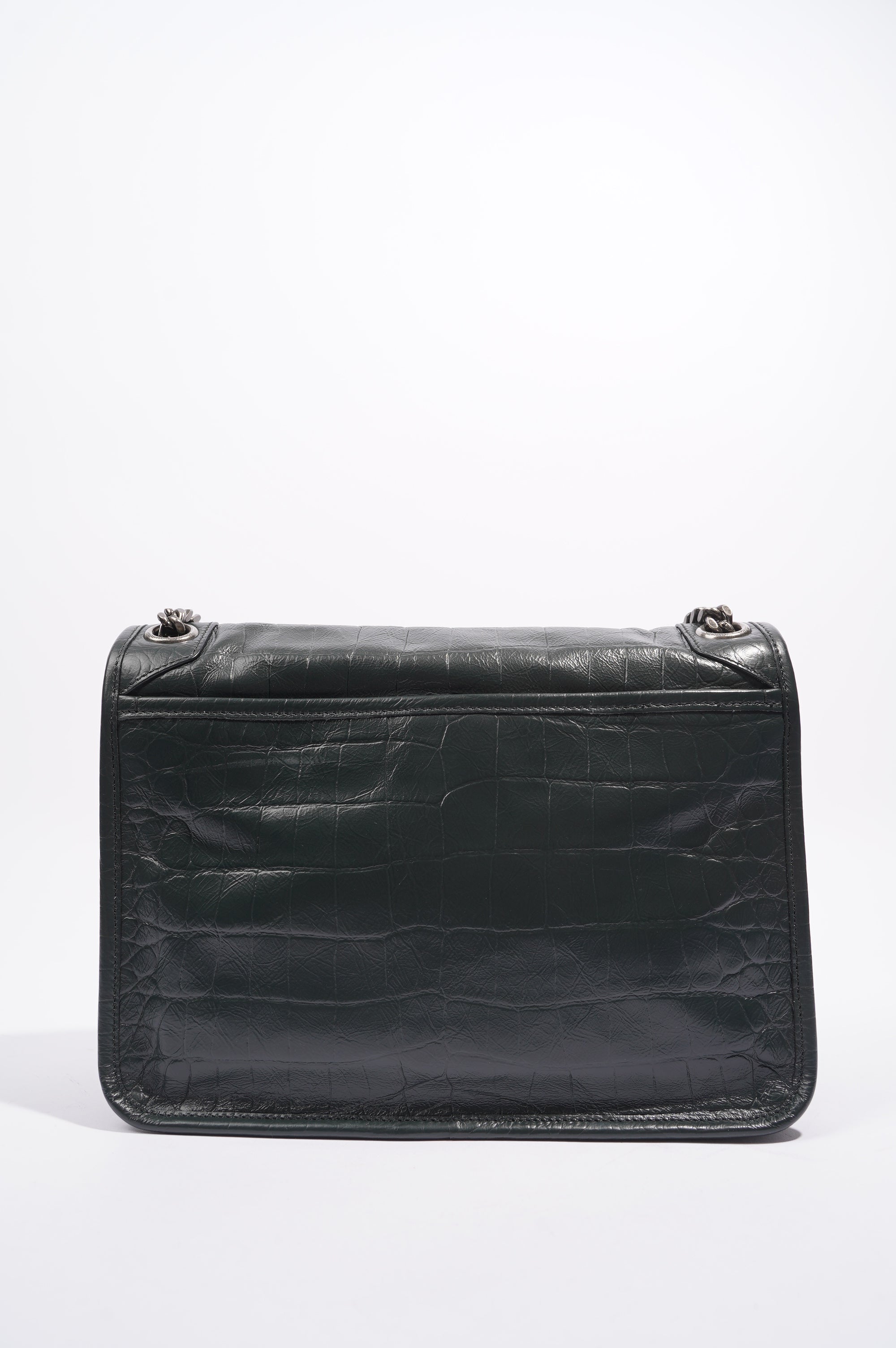 Saint Laurent Womens Niki Chain Bag Dark Green Croc Medium