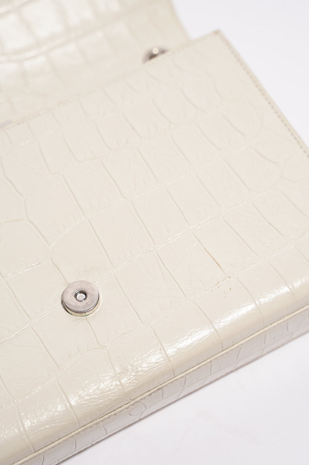 Saint Laurent Womens Kate Tassel Bag White Croc Medium