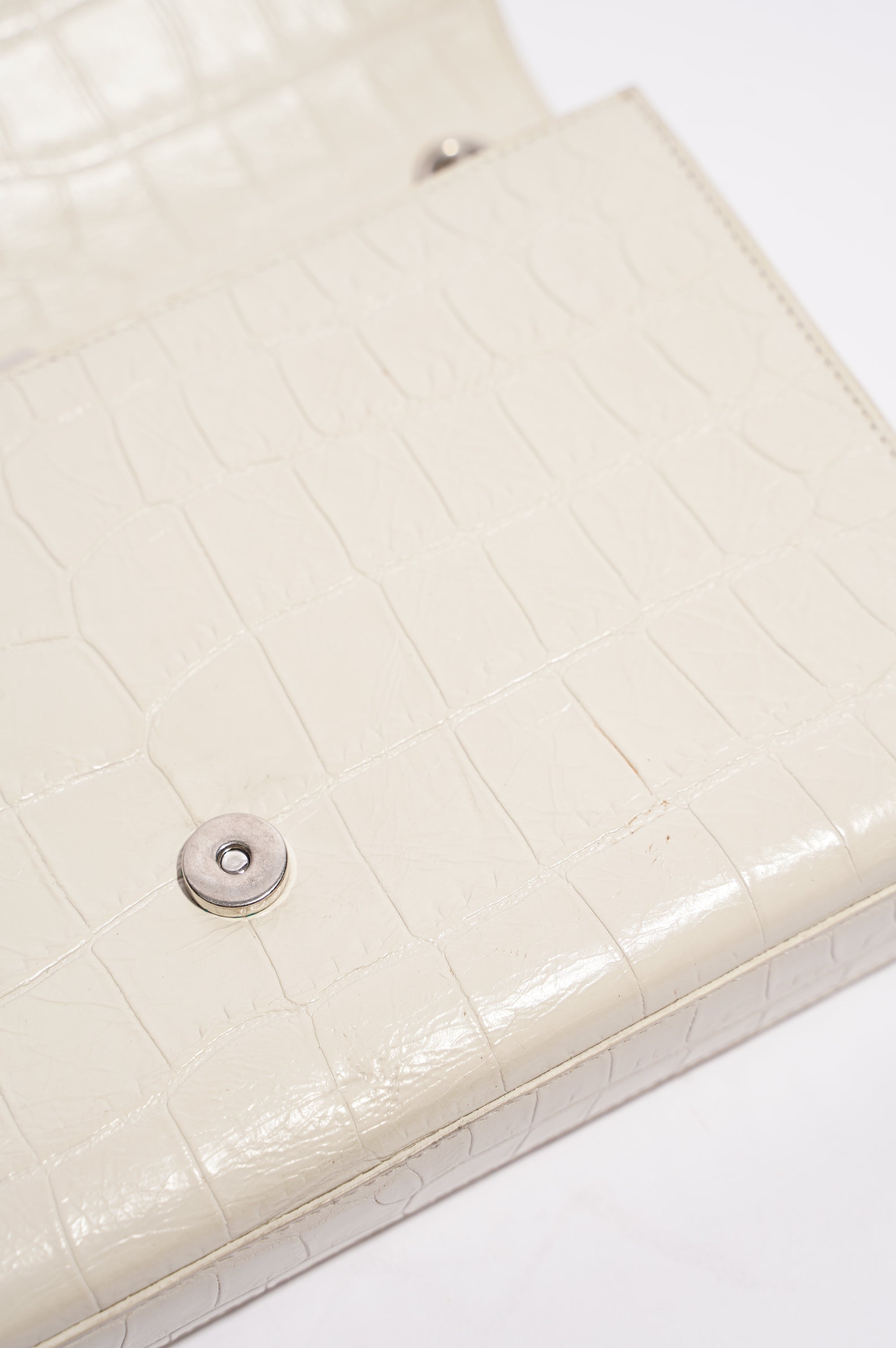 Saint Laurent Womens Kate Tassel Bag White Croc Medium