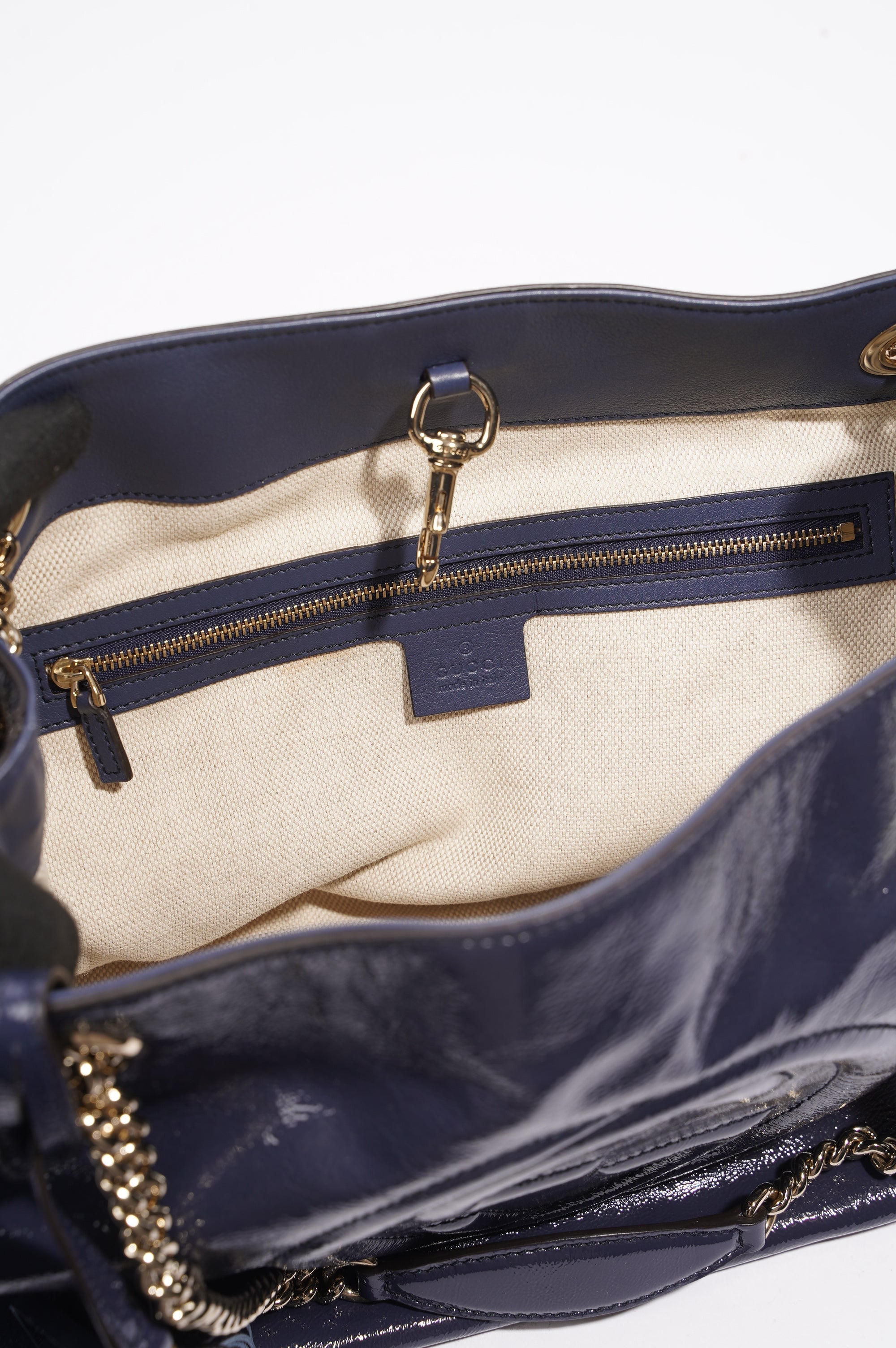 Gucci Soho Disco Bag Blue Patent Leather Tote