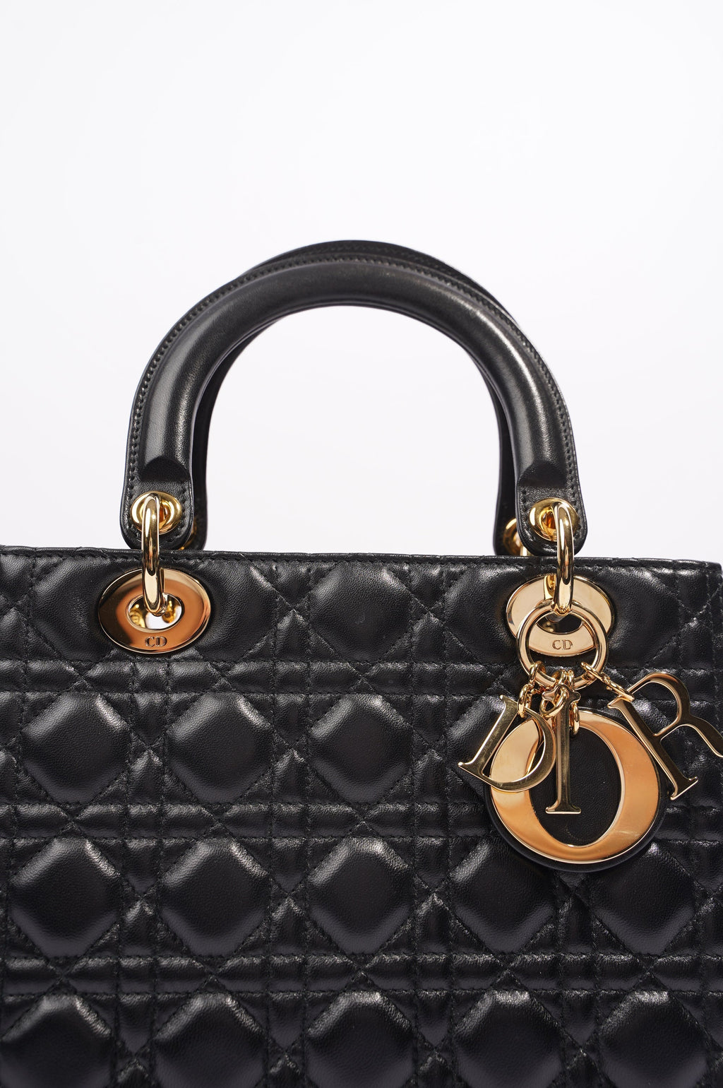 Christian Dior Womens Lady Dior Black / Gold Medium