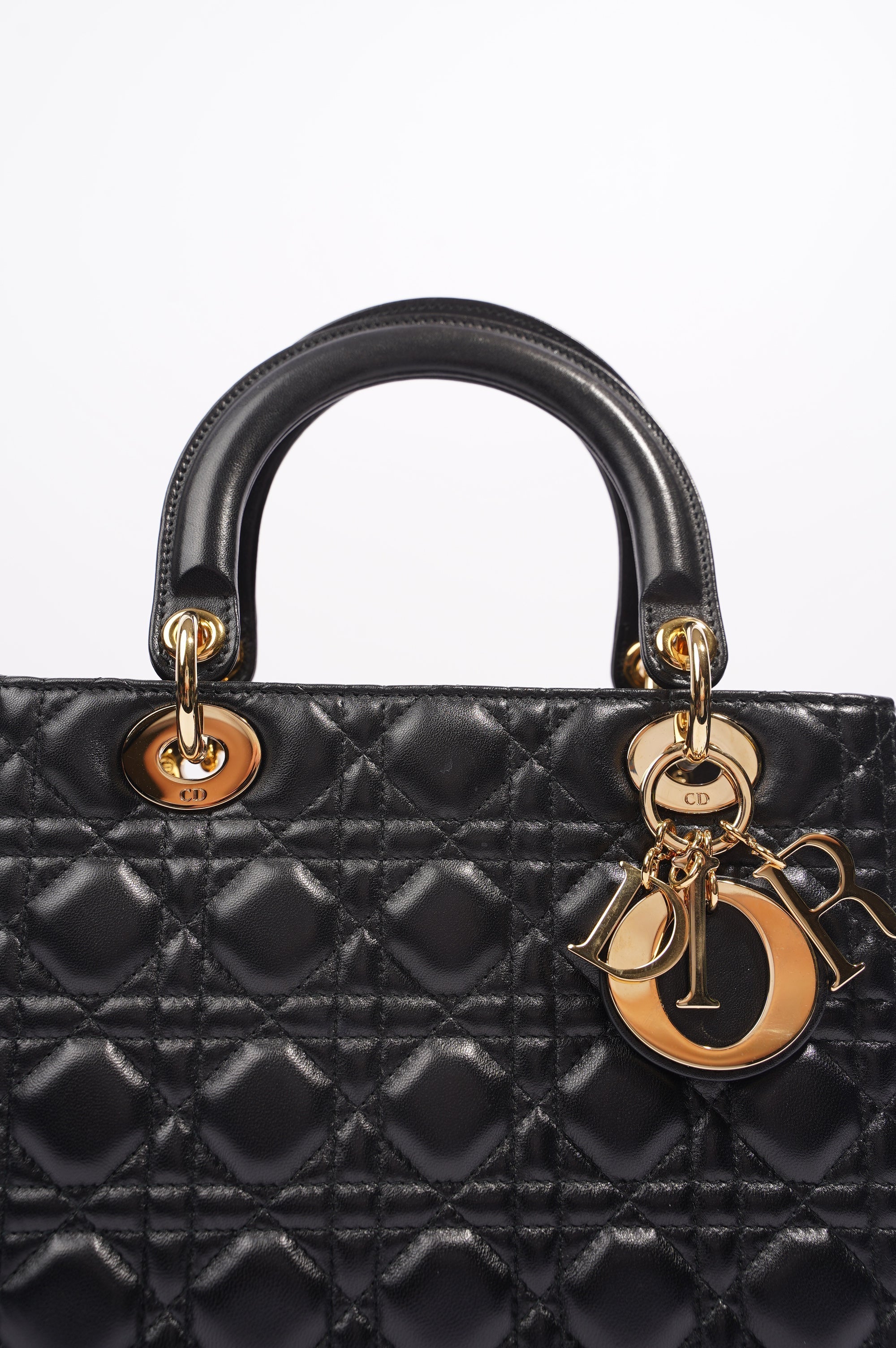 Christian Dior Womens Lady Dior Black / Gold Medium