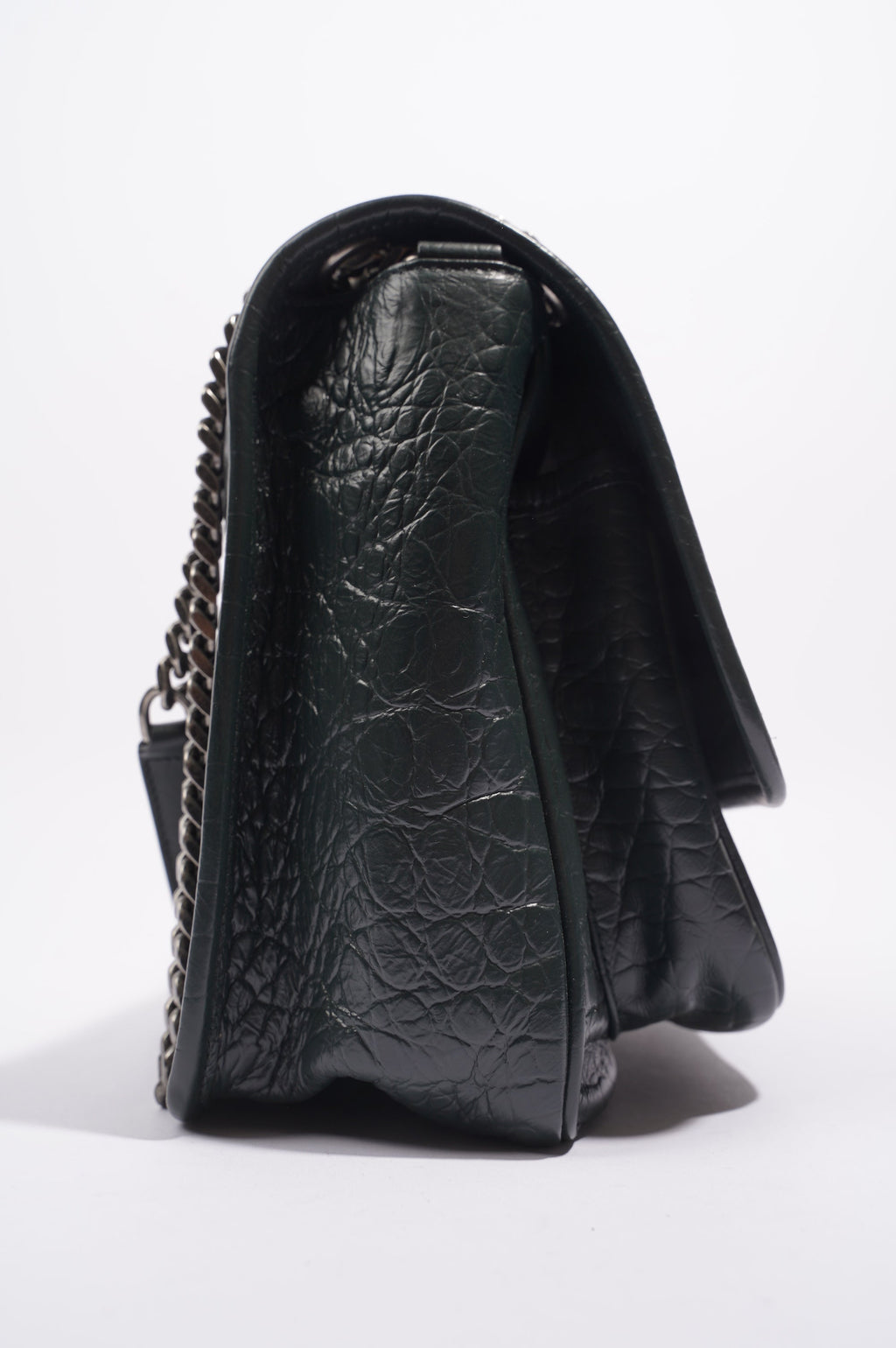 Saint Laurent Womens Niki Chain Bag Dark Green Croc Medium