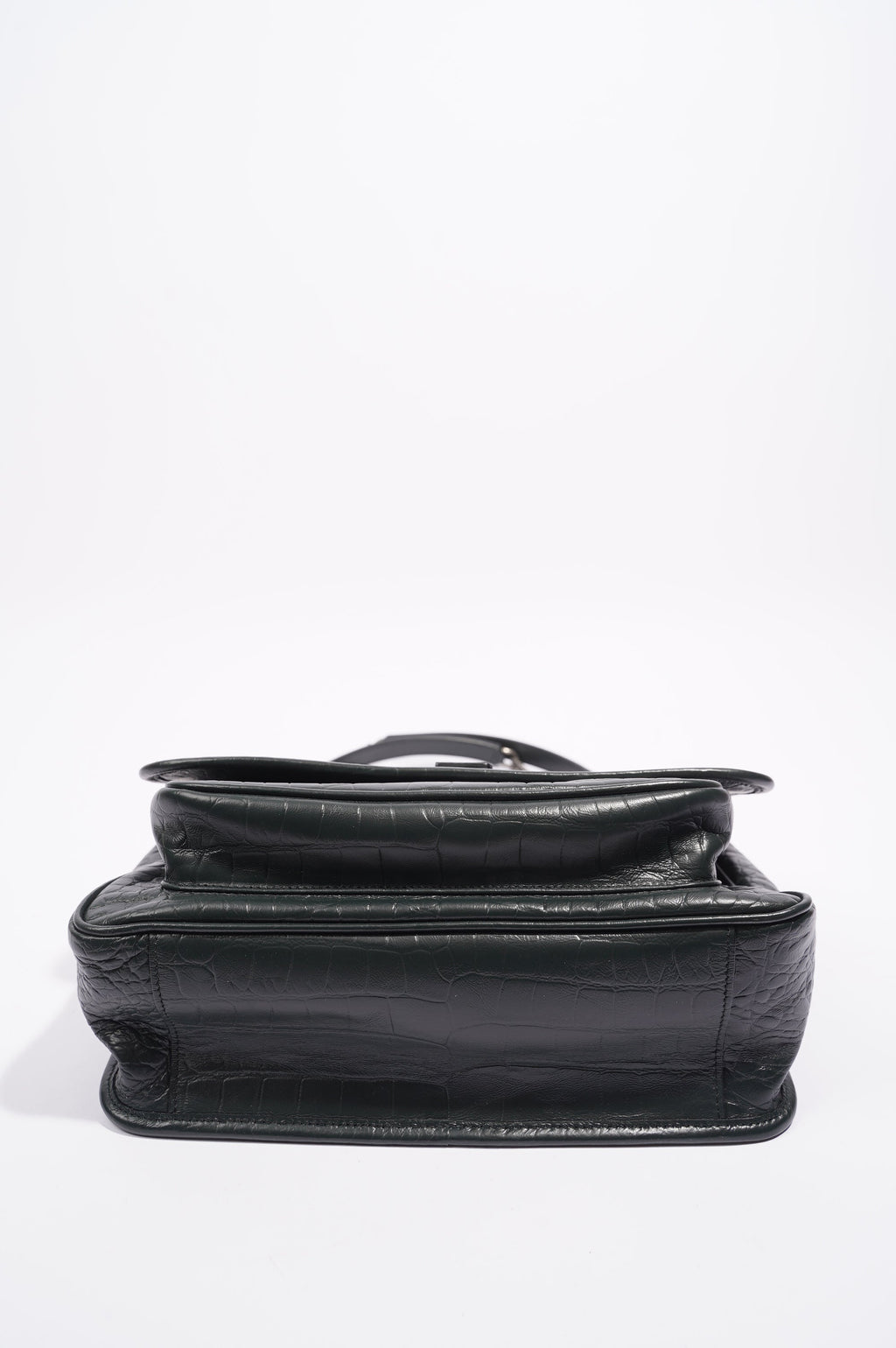 Saint Laurent Womens Niki Chain Bag Dark Green Croc Medium