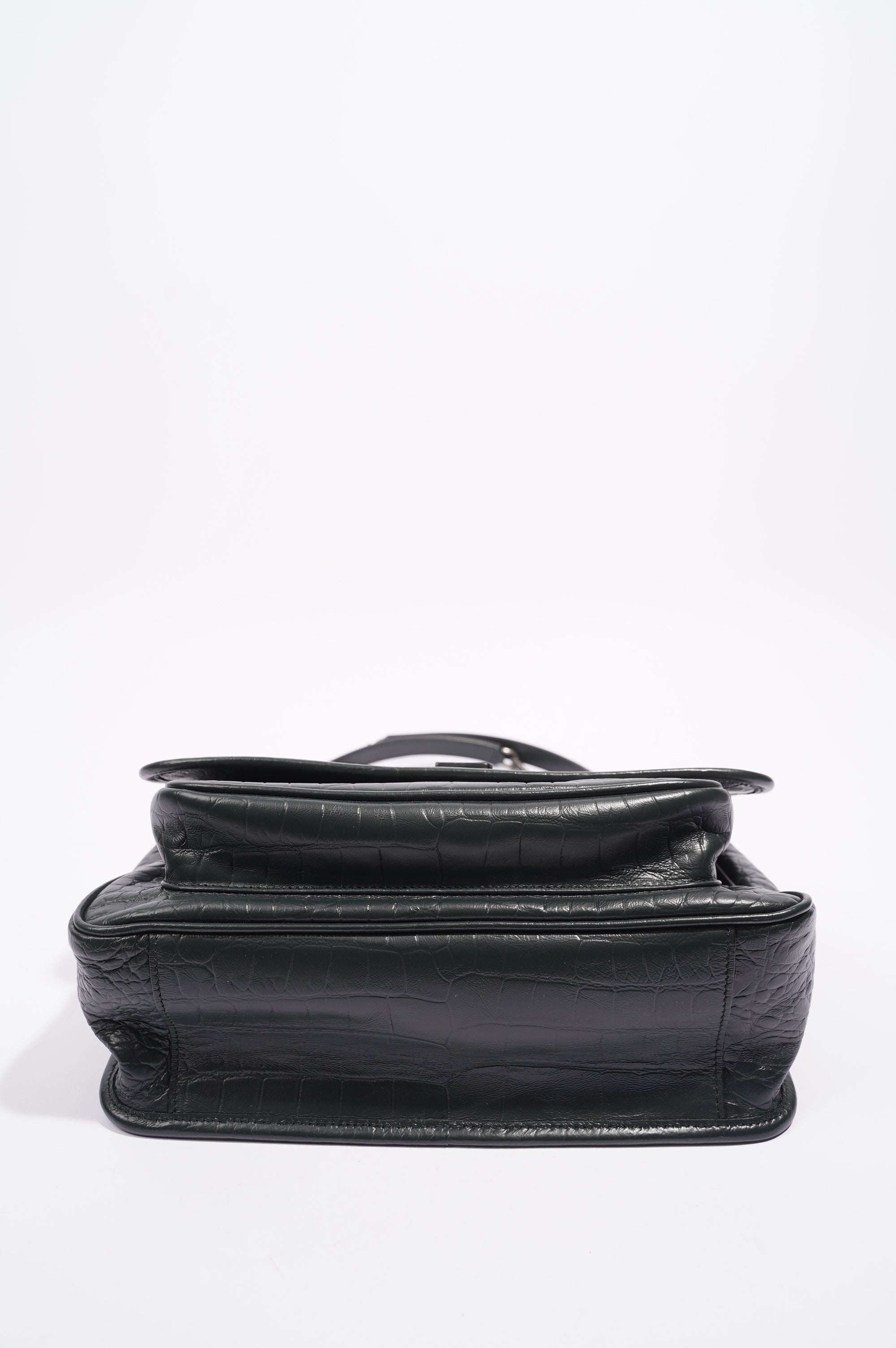 Saint Laurent Womens Niki Chain Bag Dark Green Croc Medium