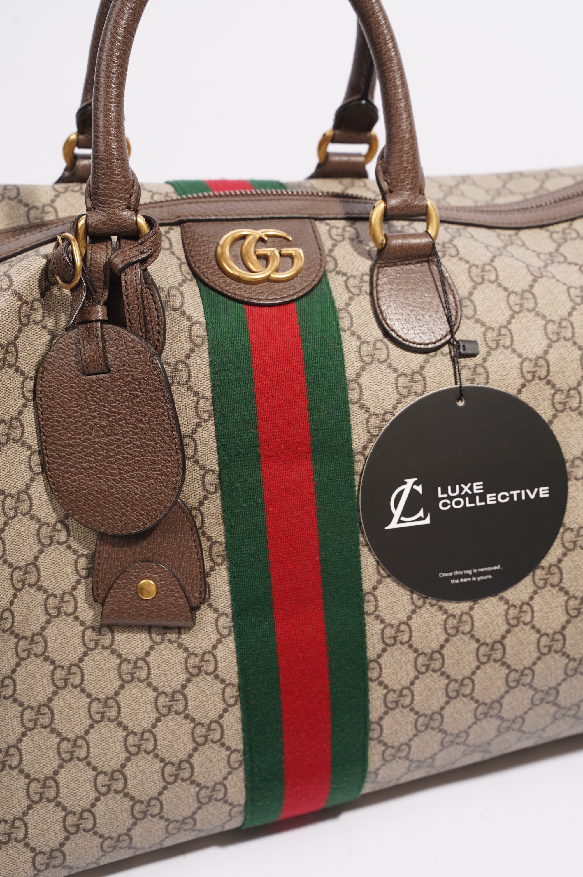 Gucci Womens Ophidia Carry On Duffle Bag Brown Canvas Medium