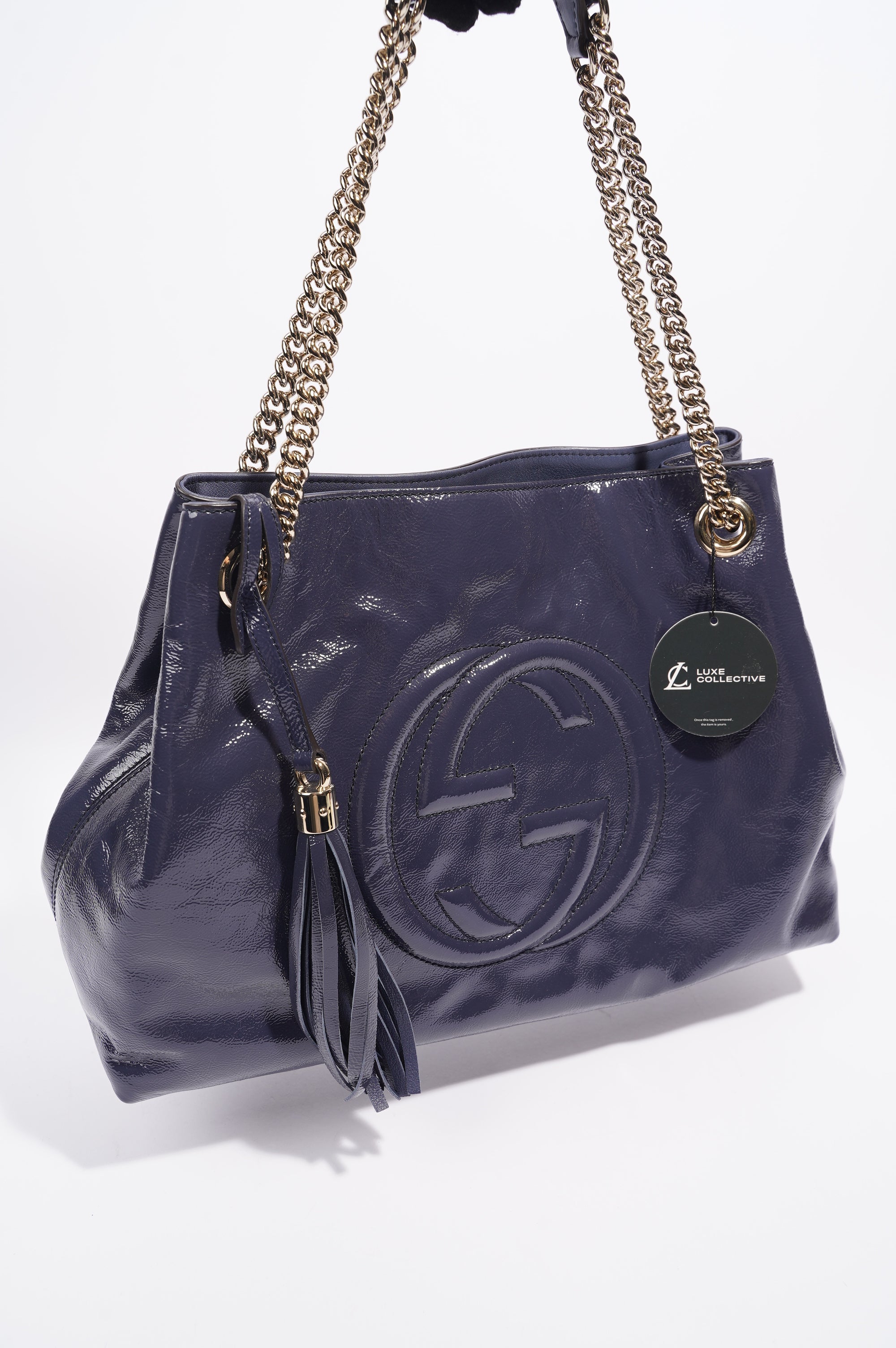 Gucci Soho Disco Bag Blue Patent Leather Tote