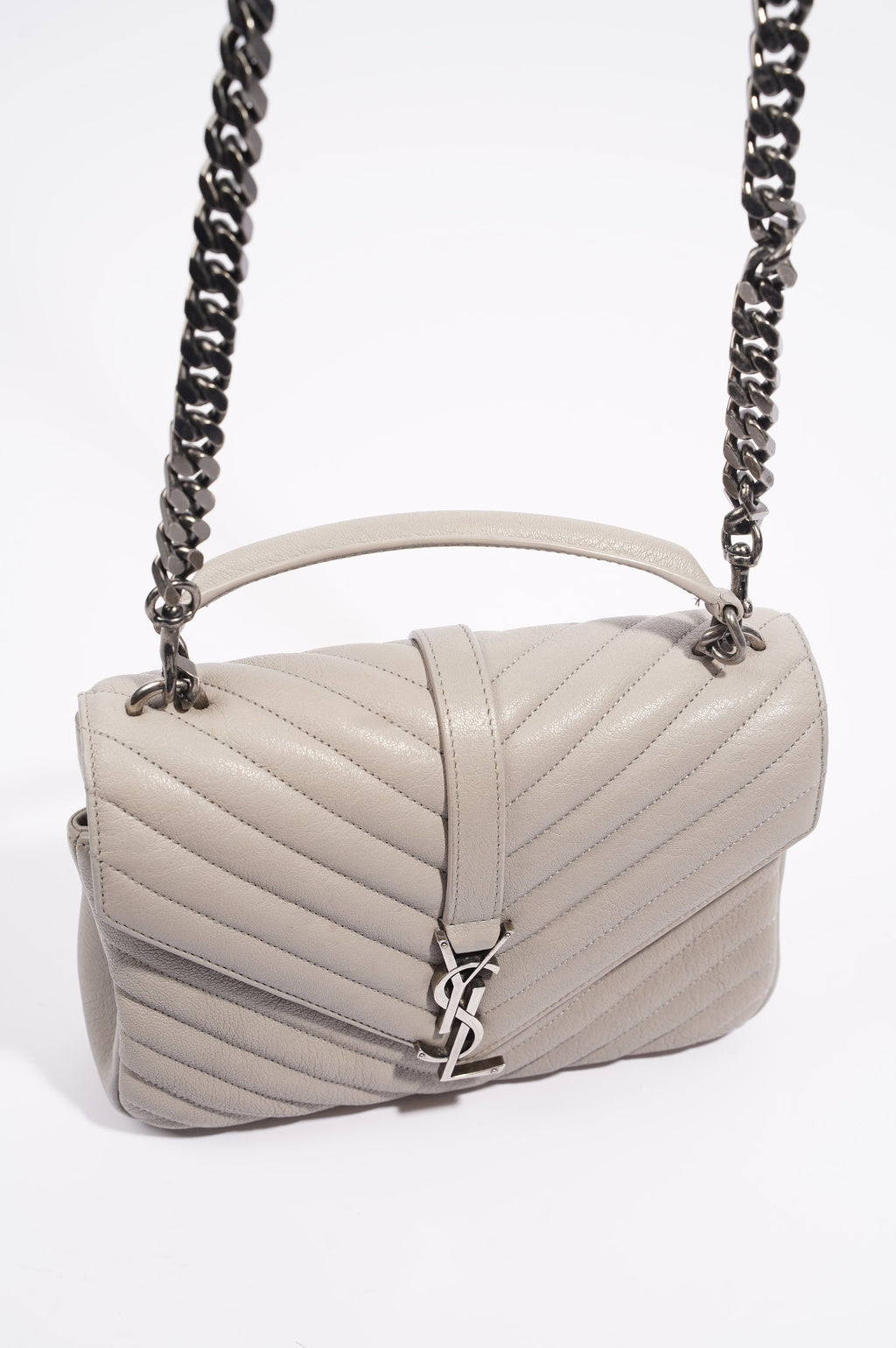 Saint Laurent Womens College Chain Bag Grey Medium