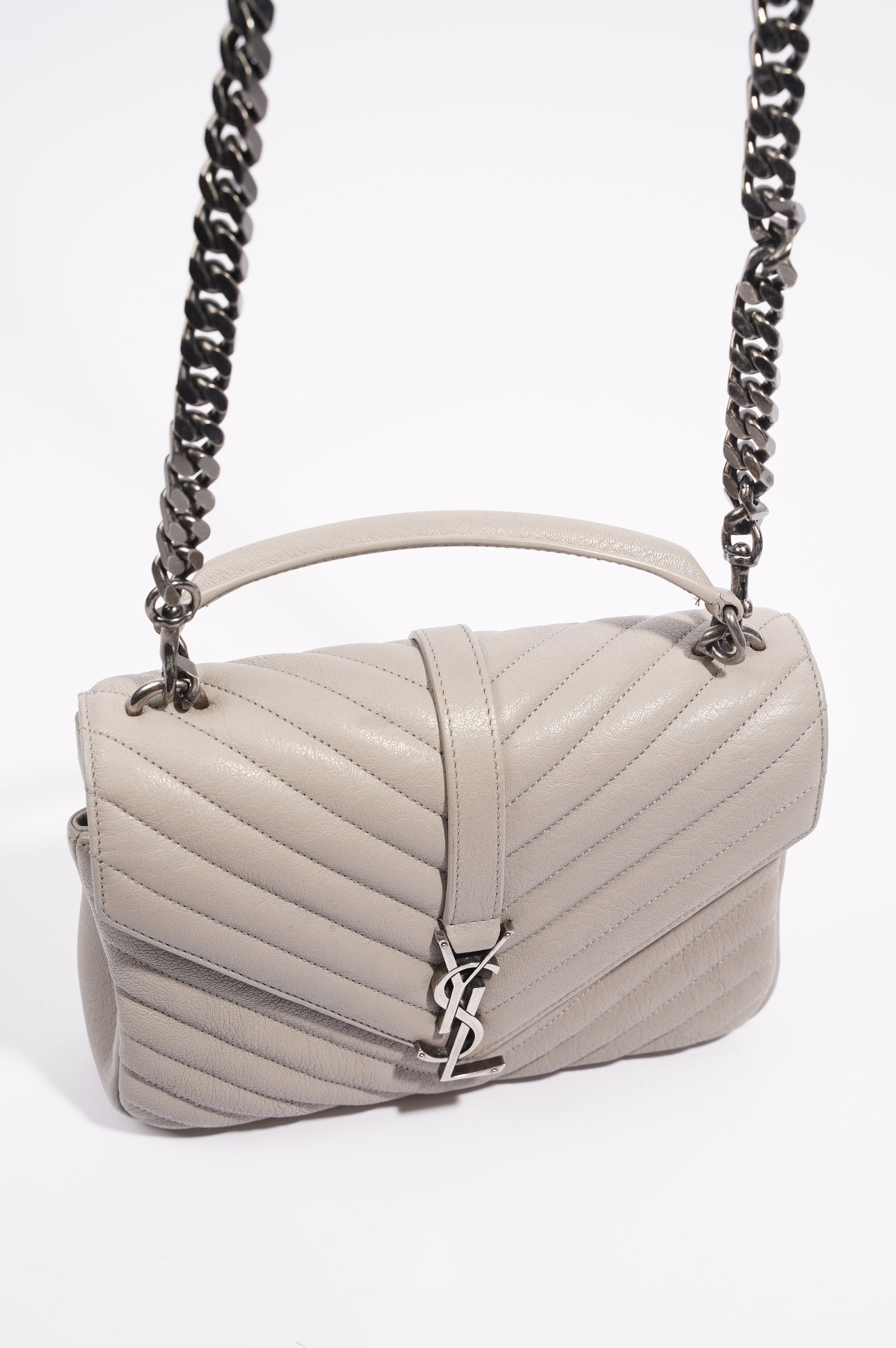 Saint Laurent Womens College Chain Bag Grey Medium
