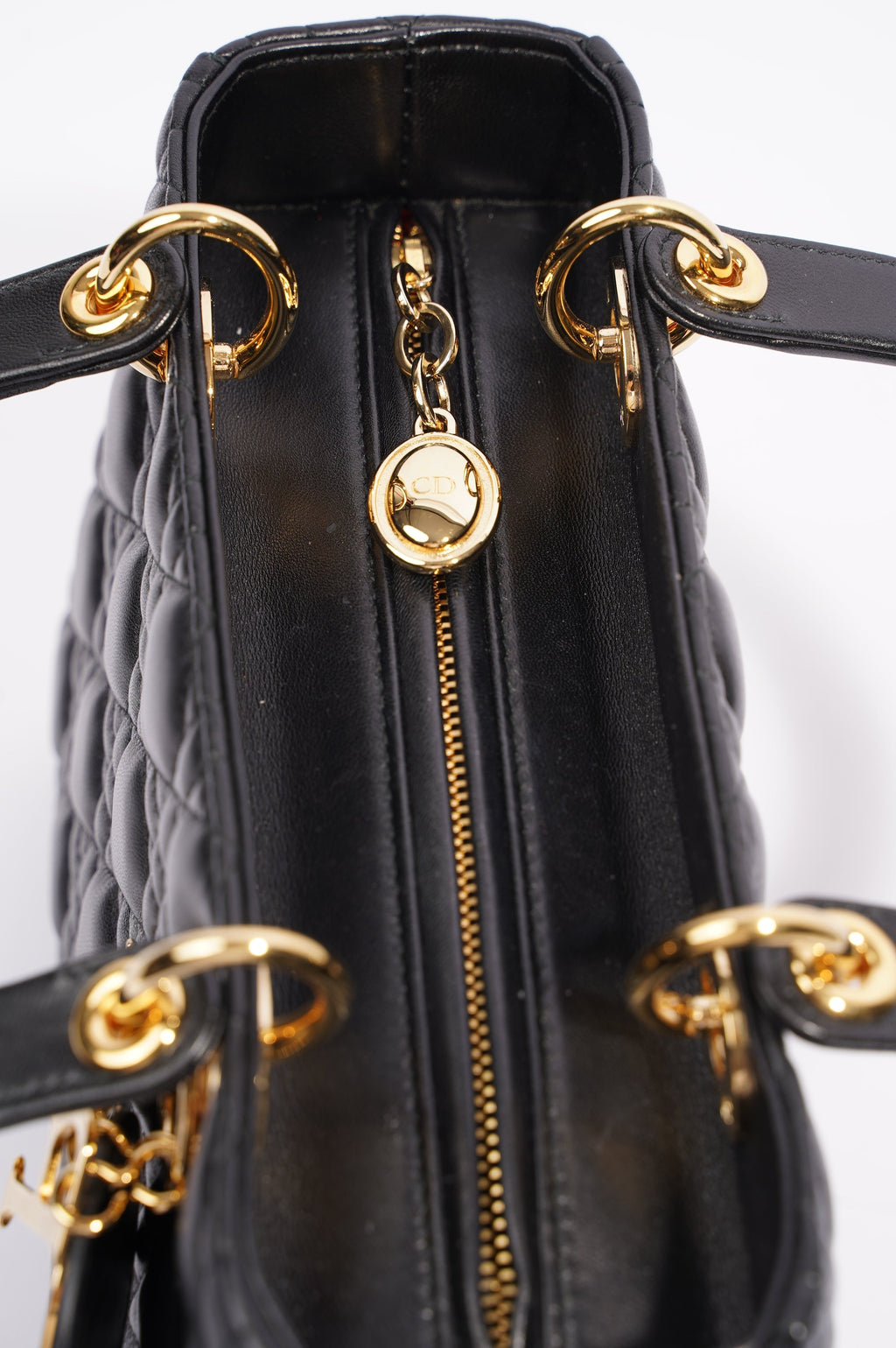 Christian Dior Womens Lady Dior Black / Gold Medium