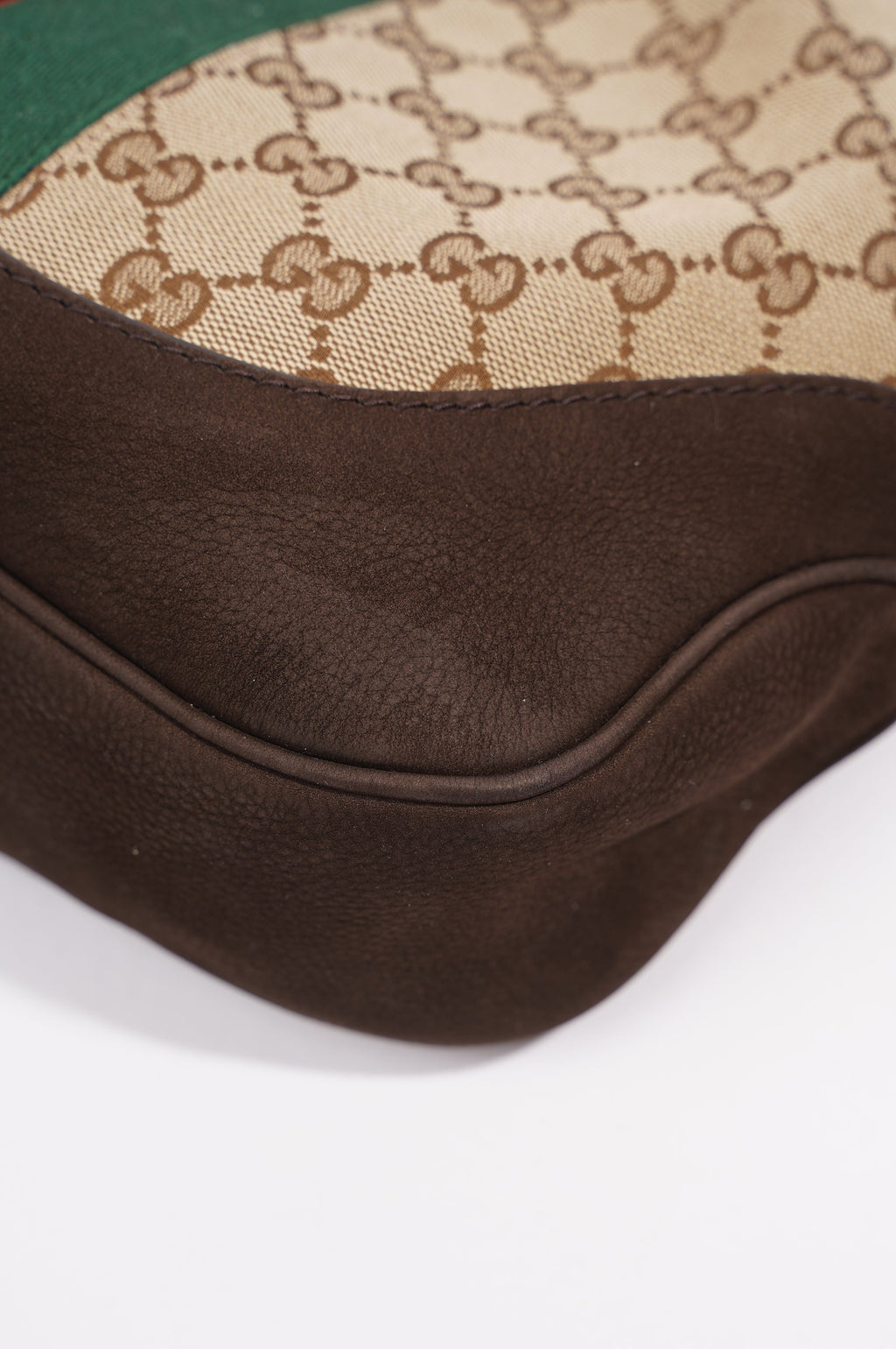 Gucci Womens Jackie Web Cherry Line Bag Brown Leather Canvas