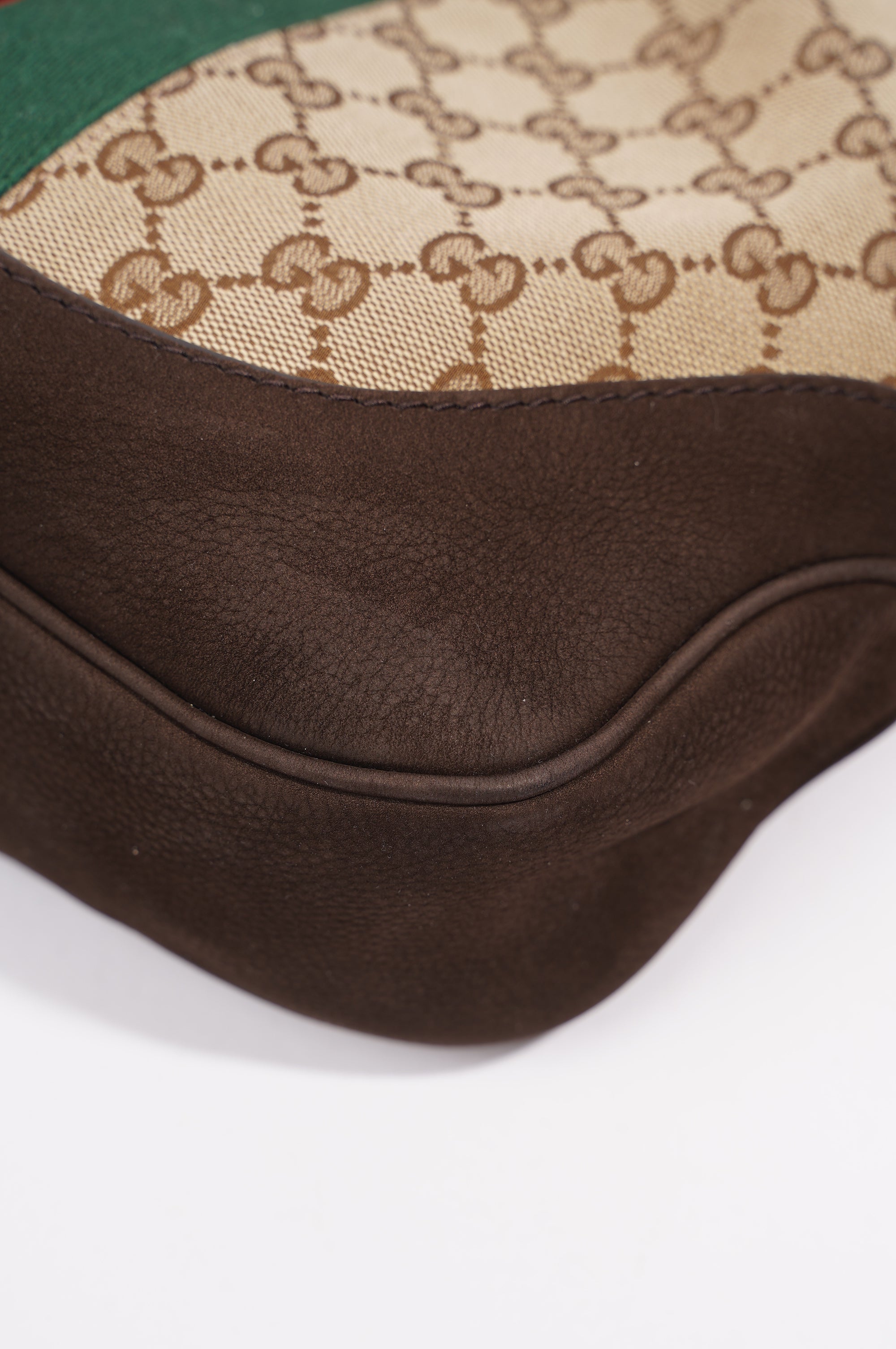 Gucci Womens Jackie Web Cherry Line Bag Brown Leather Canvas