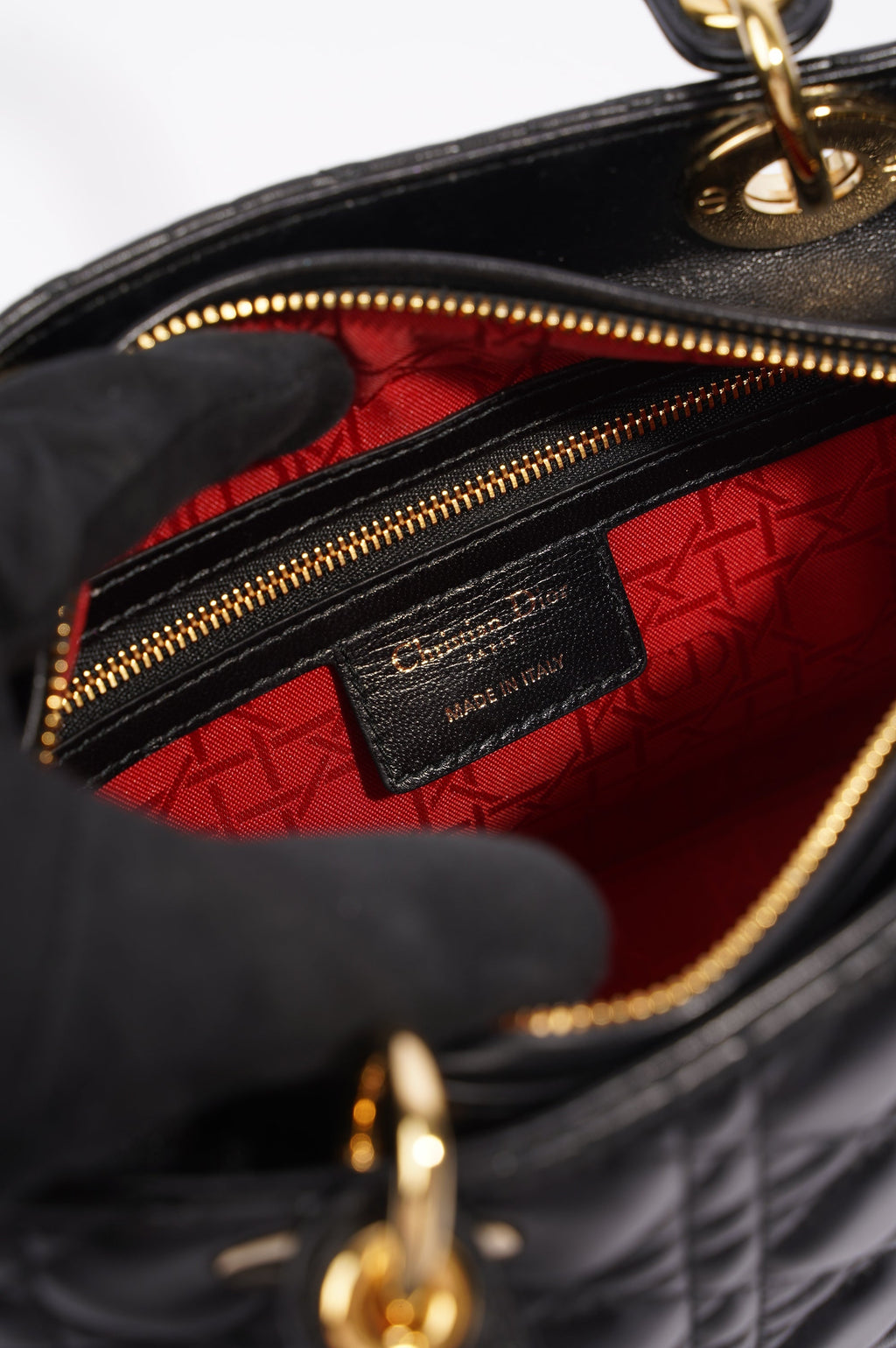 Christian Dior Womens Lady Dior Black / Gold Medium
