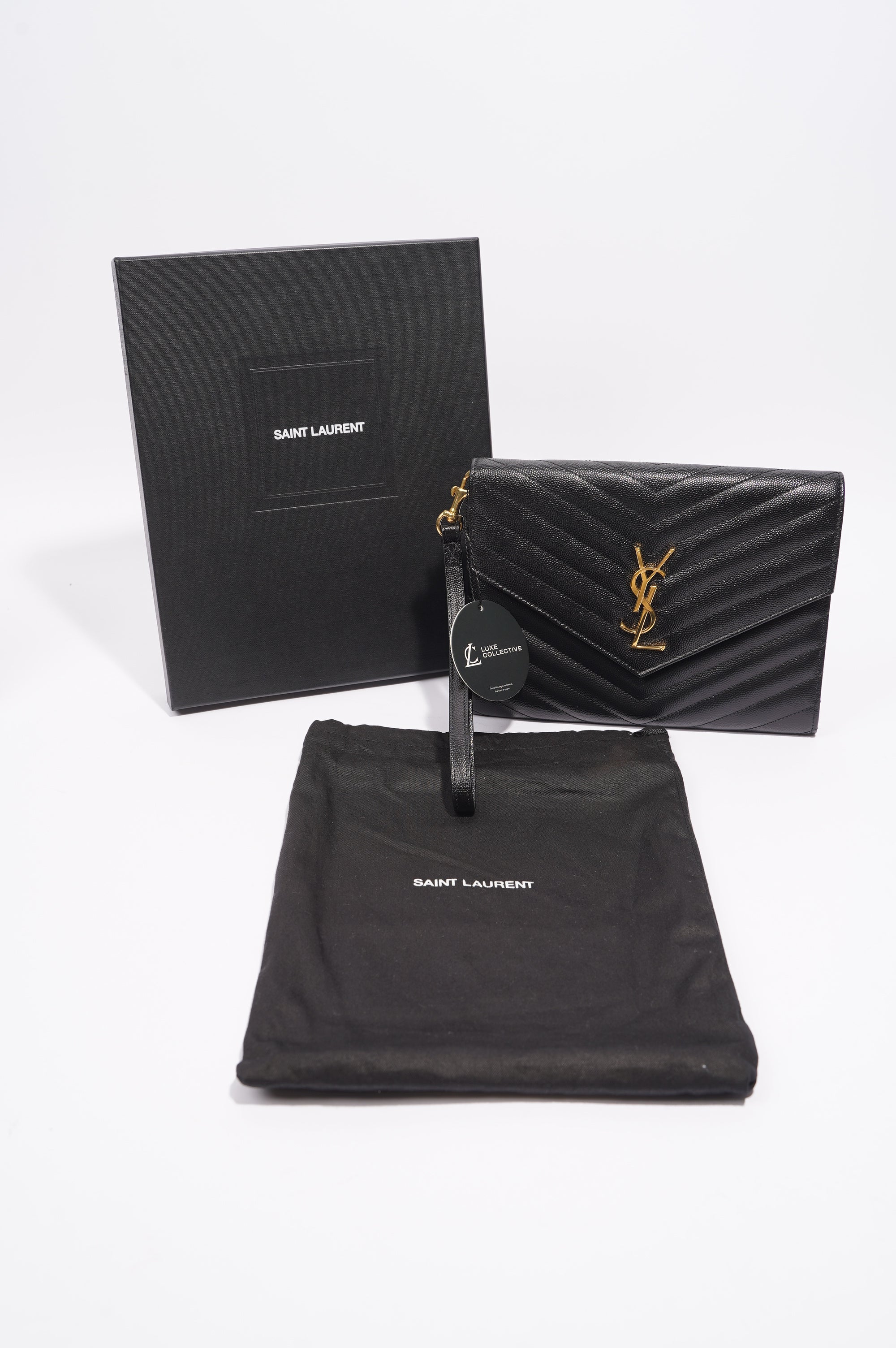 Saint Laurent Envelope Wristlet Clutch Black Leather