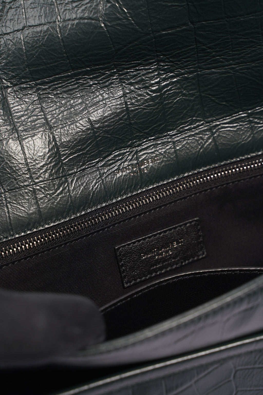 Saint Laurent Womens Niki Chain Bag Dark Green Croc Medium