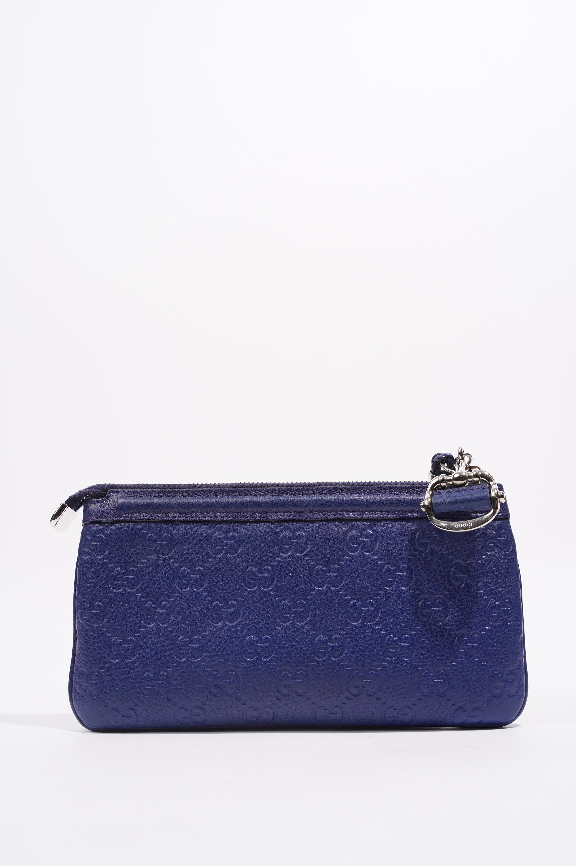Gucci Womens GG Zip Pouch Blue Leather