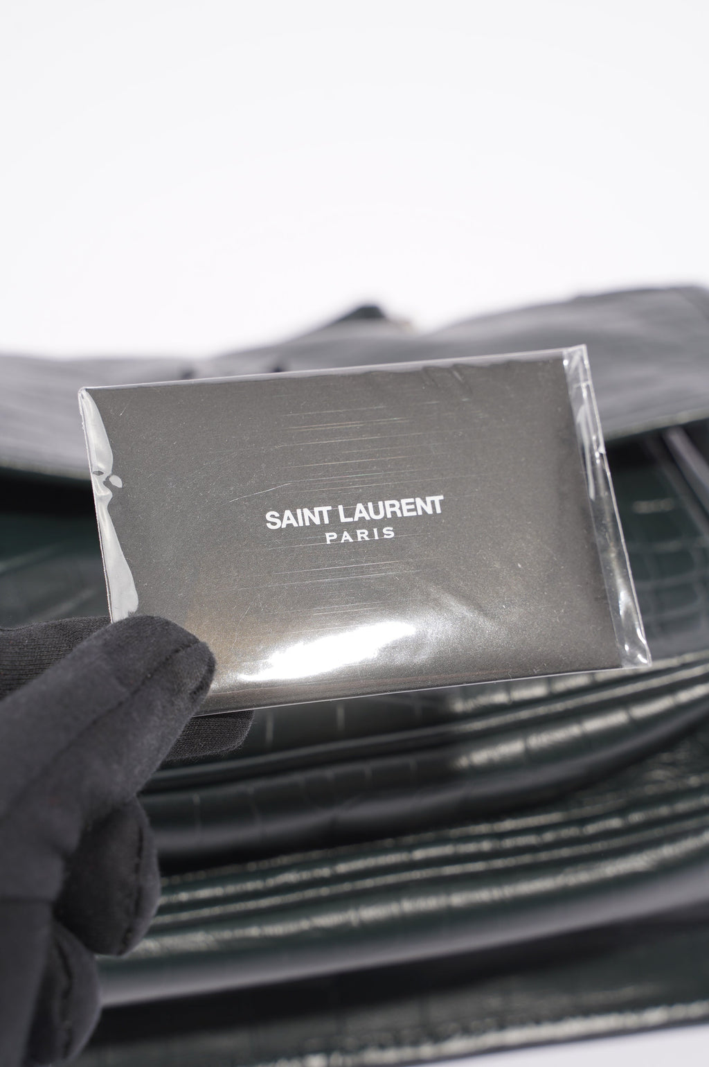 Saint Laurent Womens Niki Chain Bag Dark Green Croc Medium