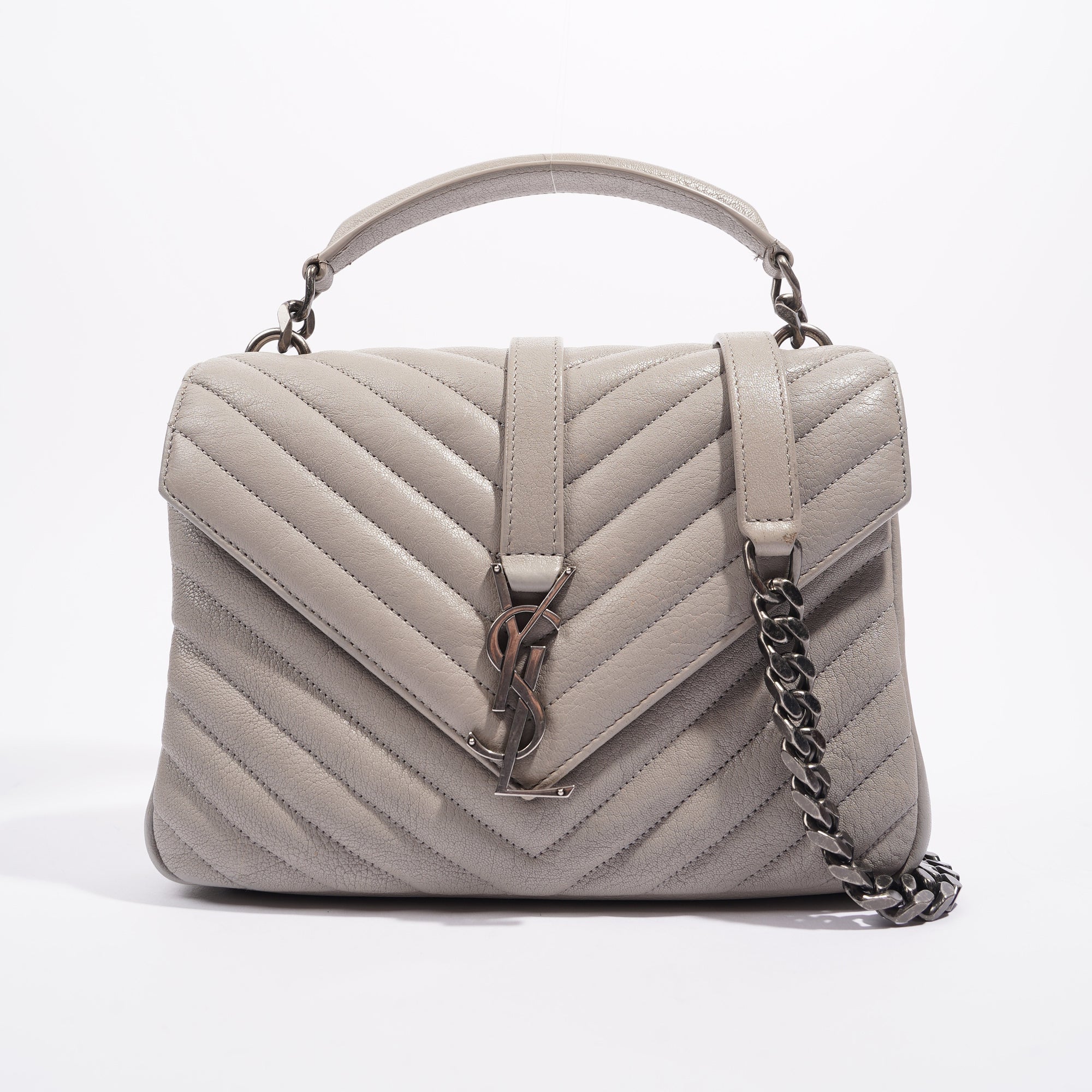 Saint Laurent Womens College Chain Bag Grey Medium