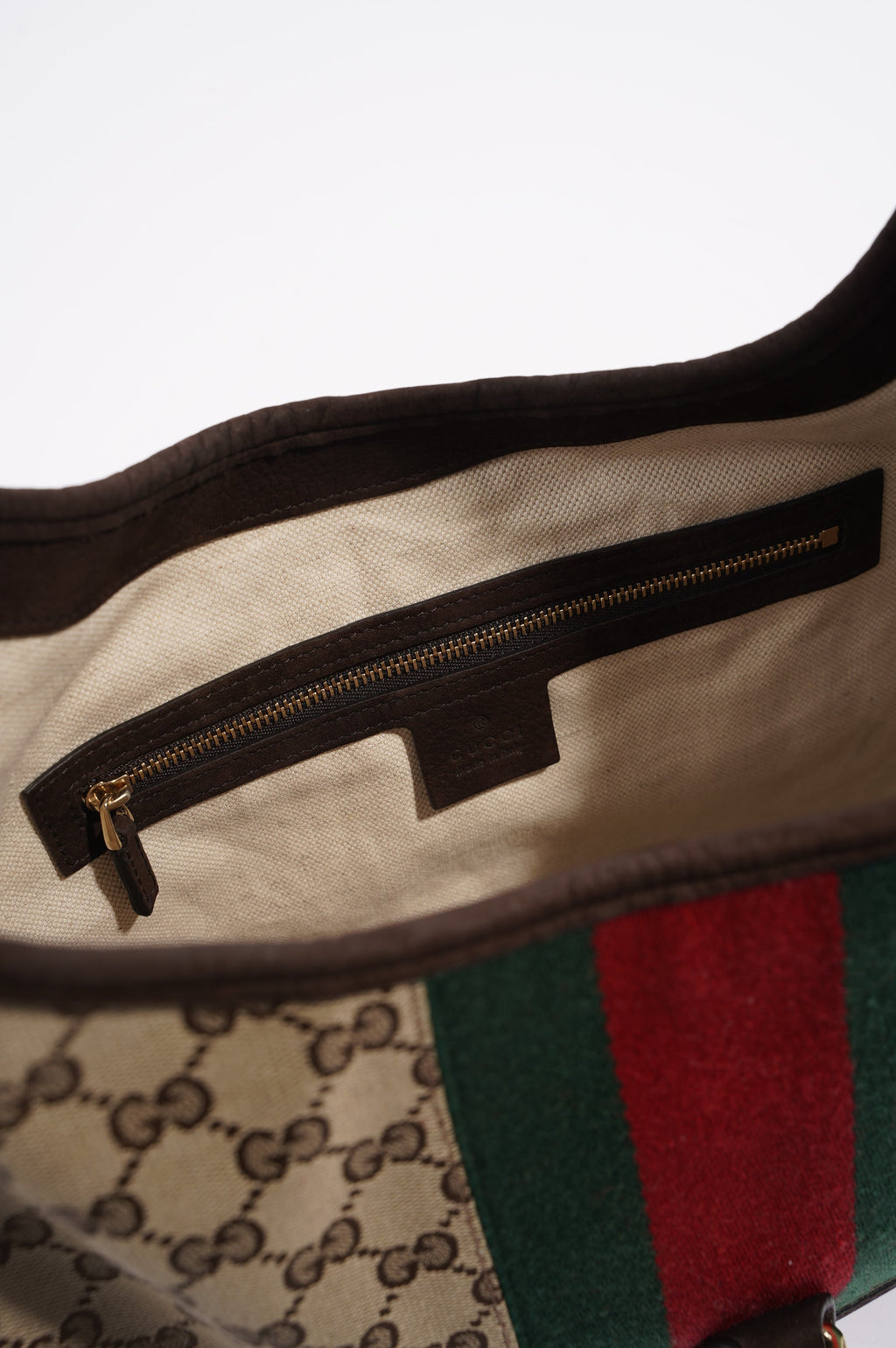 Gucci Womens Jackie Web Cherry Line Bag Brown Leather Canvas